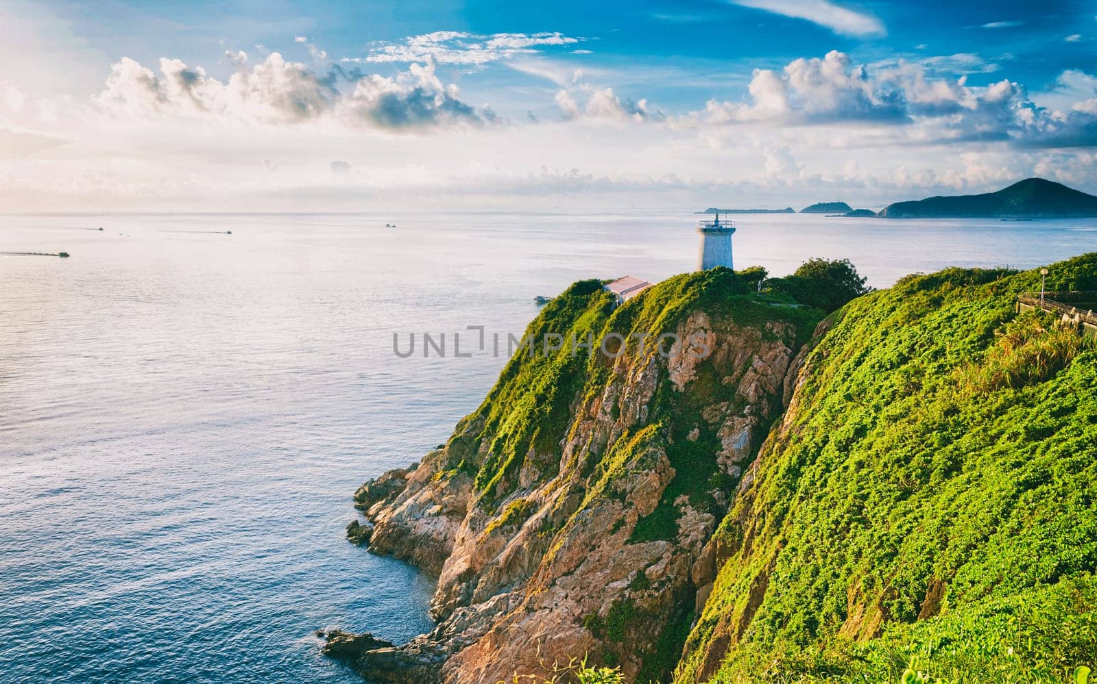 Hong Kong lighthouse during sunrise , Hok Tsui Cape D'Aguilar beautiful landscape