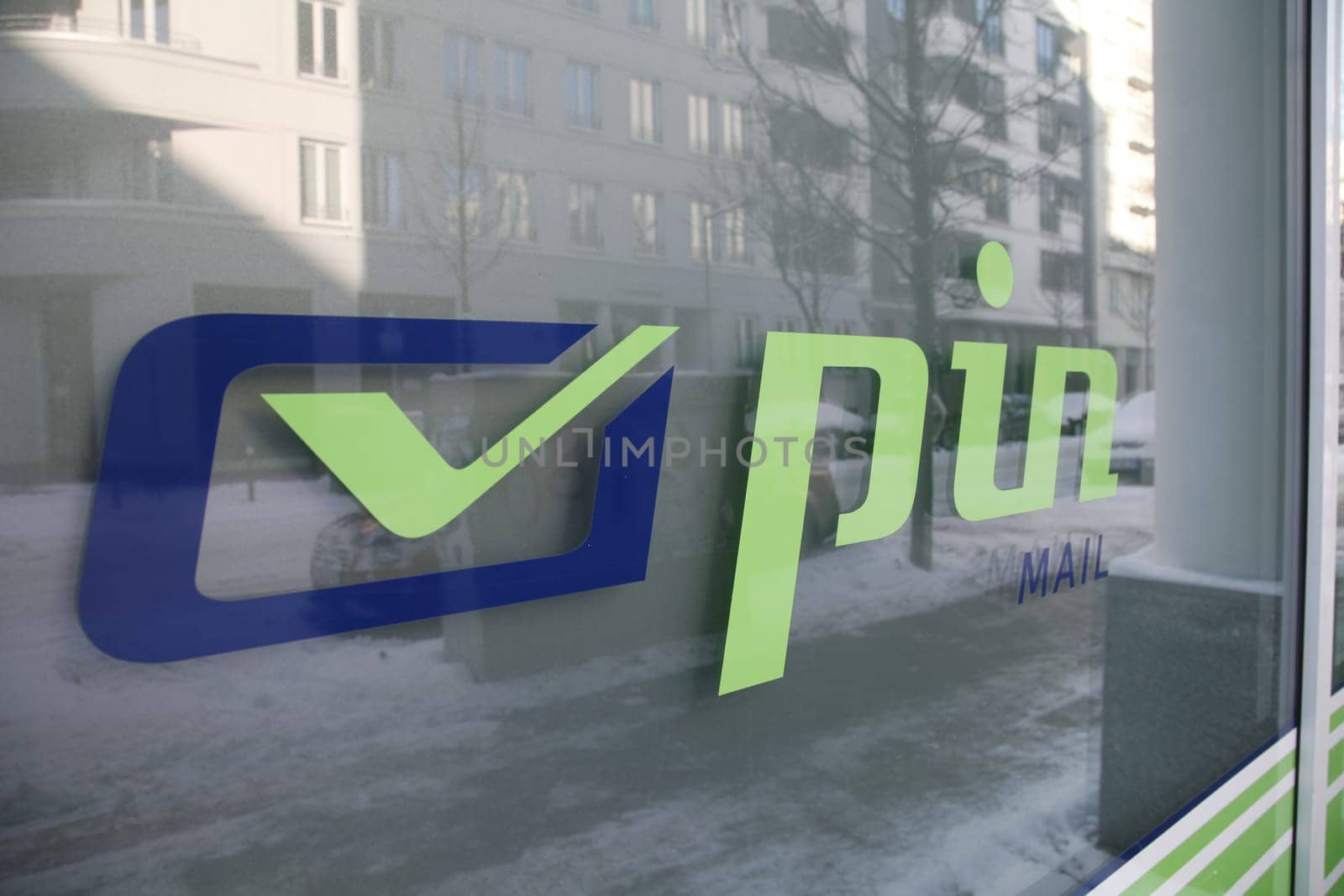 pin ag brand on window in berlin