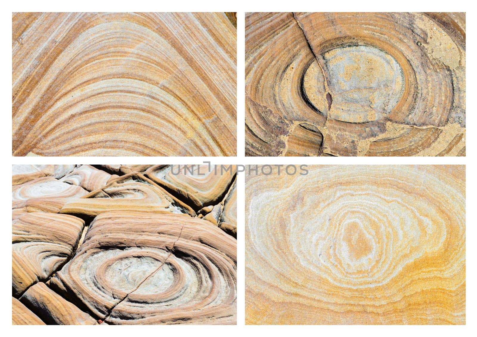 Photo Collage of various Australian rock formation background, sandstone texture with iron traces in australia, devonian stones