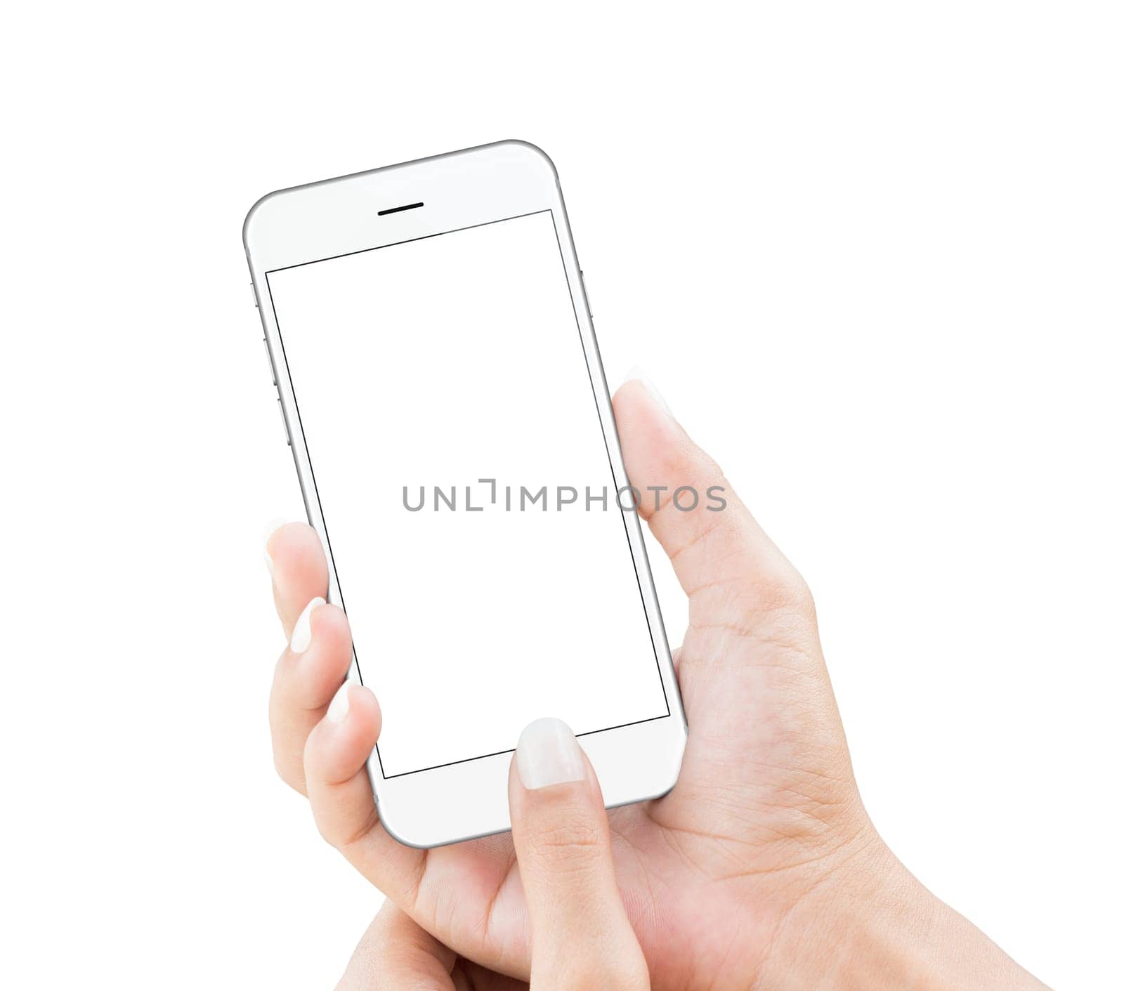 hand holding phone isolated with clipping path