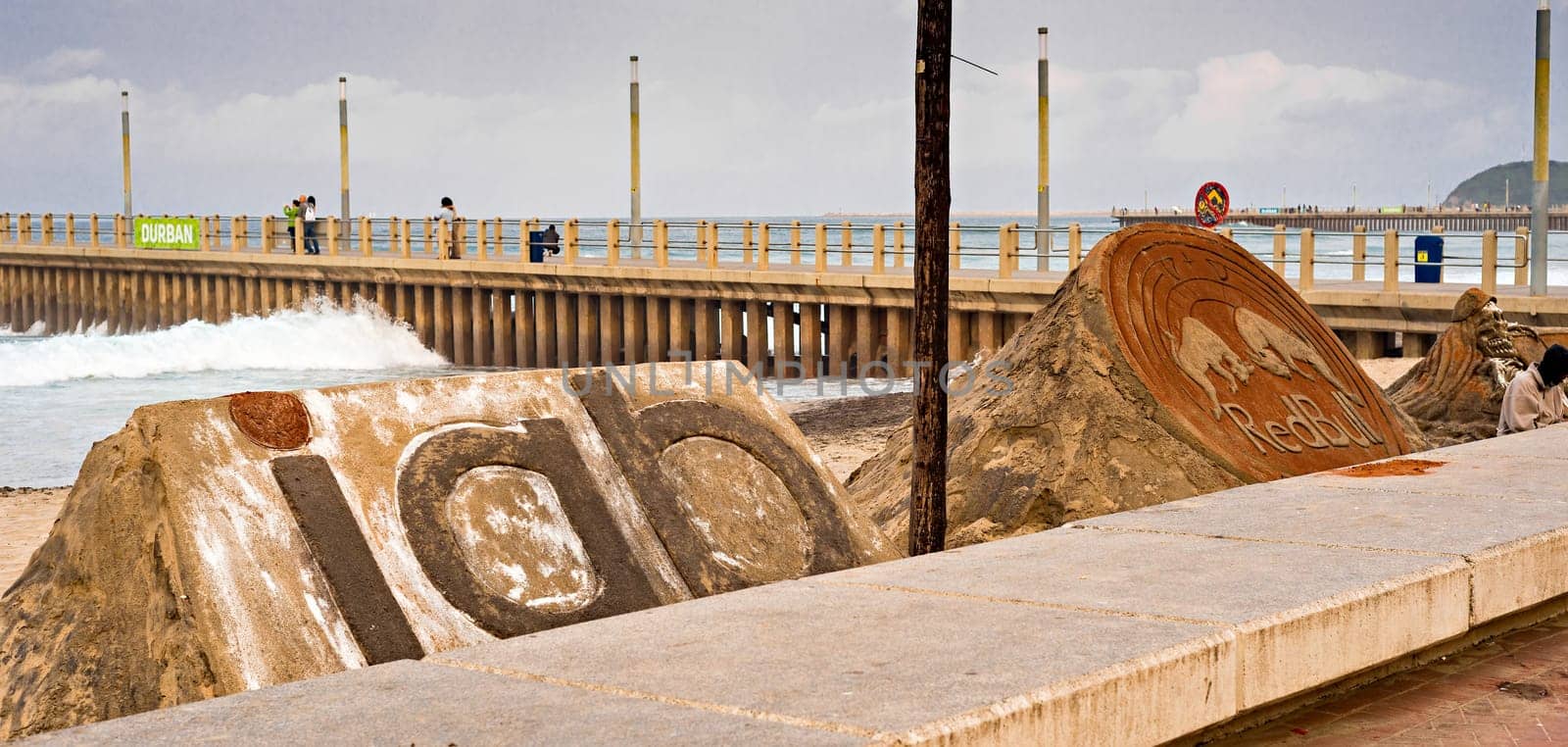 DURBAN, SOUTH AFRICA - AUGUST 17, 2015: Sand Sculptures near the pier at North Beach