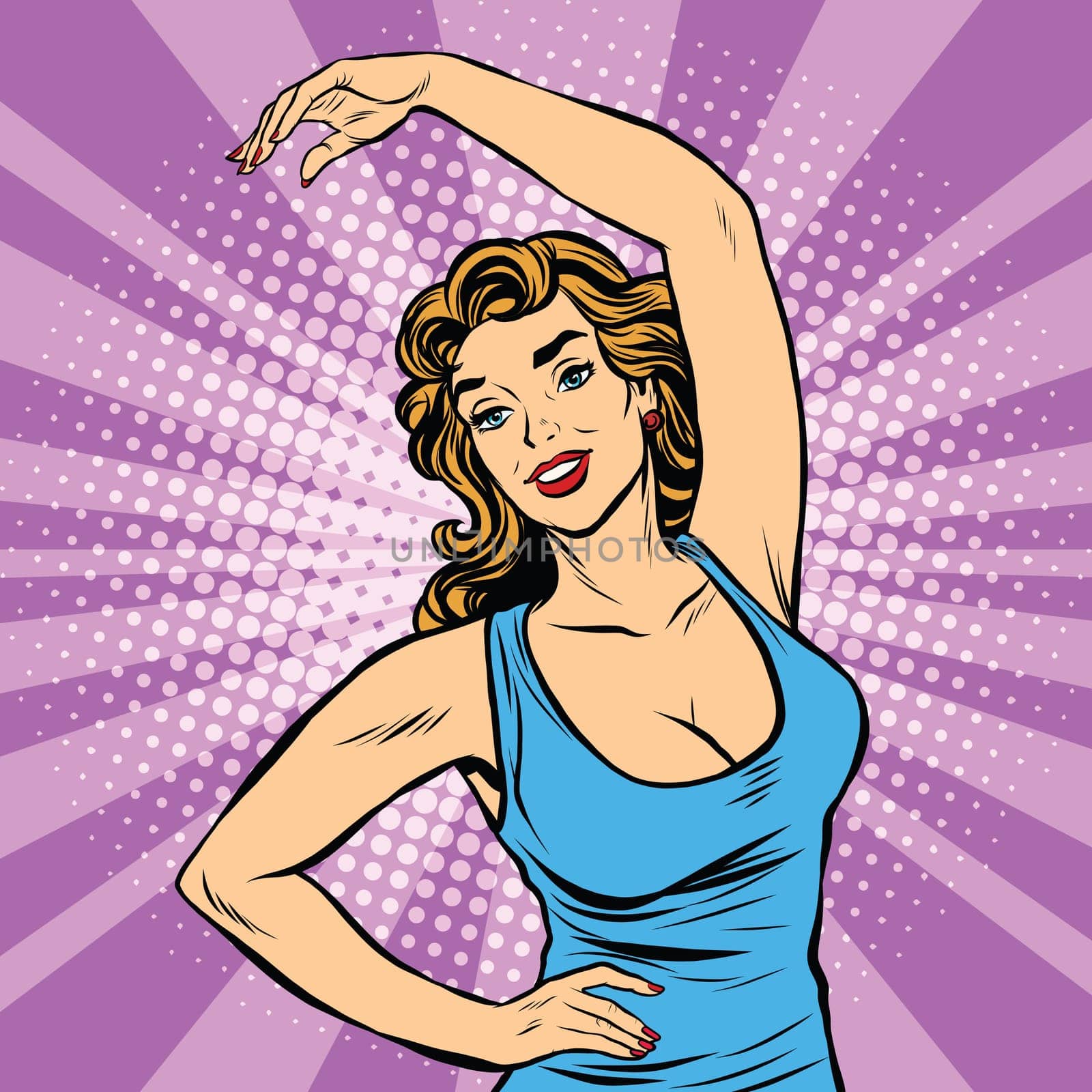 gymnastics girl fitness sport yoga pop art retro vector. Gymnastic exercise, athletic workout