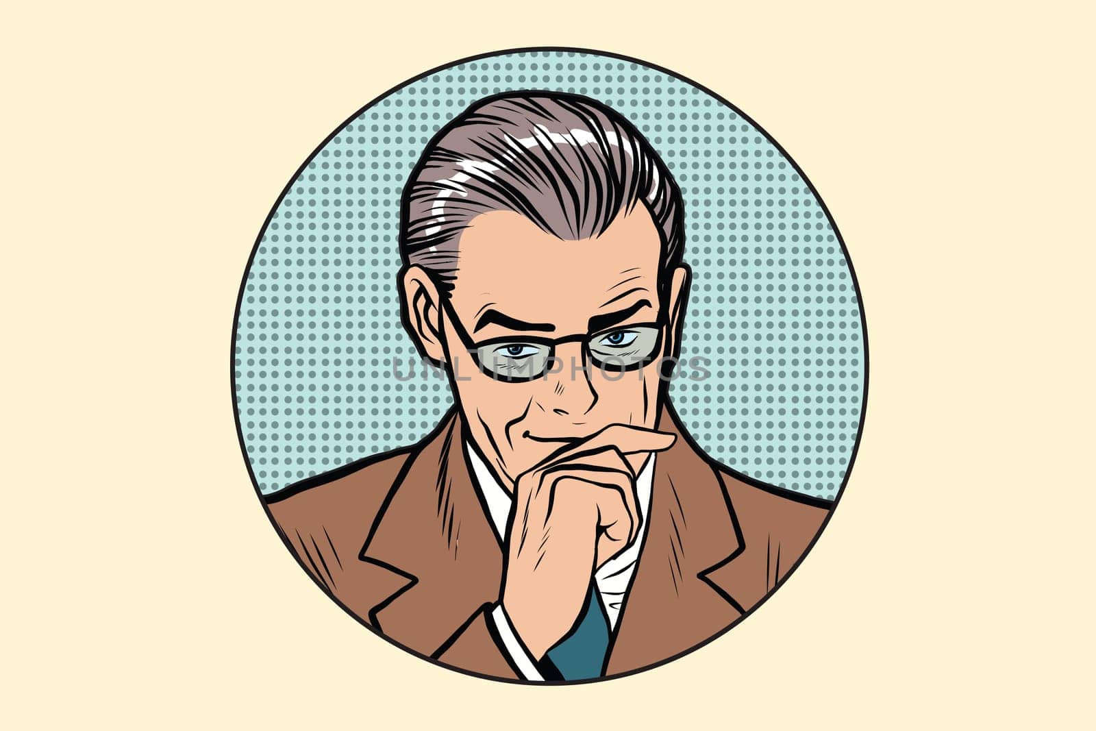 The thinker thinking man pose in the circle pop art retro vector