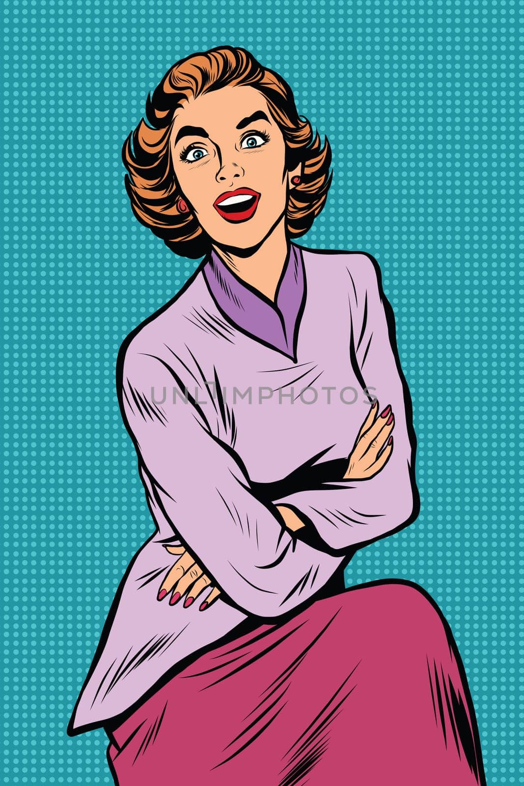 Surprised elegant woman pop art retro vector. Beautiful girl