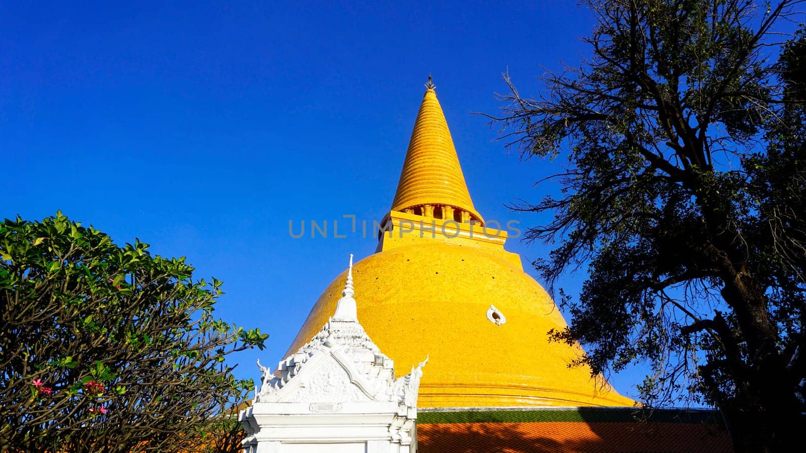 Prapathom chedi pagoda temple with blue sky in Nakorn Pathom, Thailand