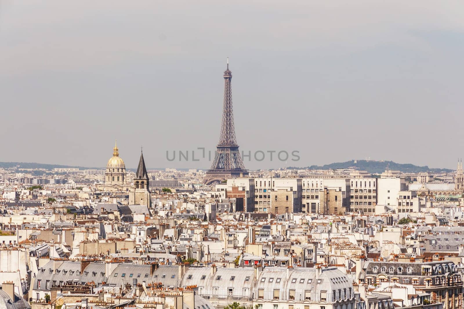 view of Paris from the Notre Dame Cathedral, France, bright tone effect, selective focus
