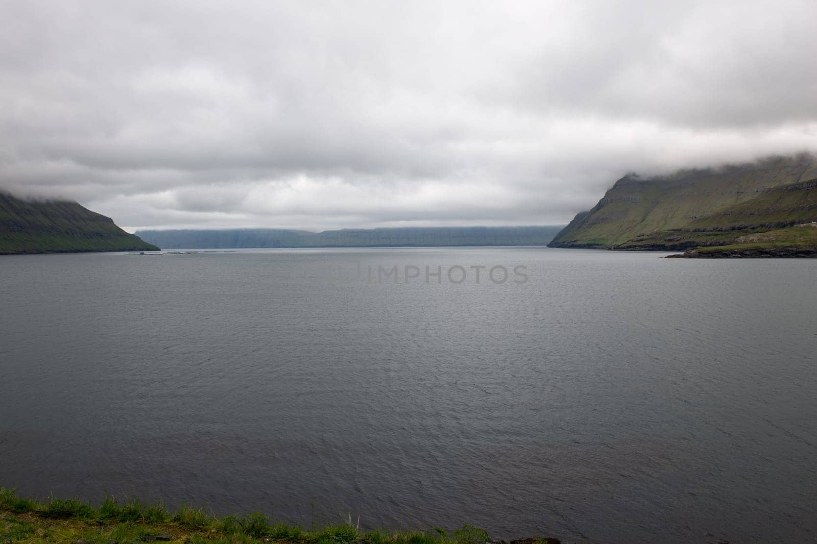 Typical landscape on the Faroe Islands, with Funningsfjordur the fjord on eysturoy