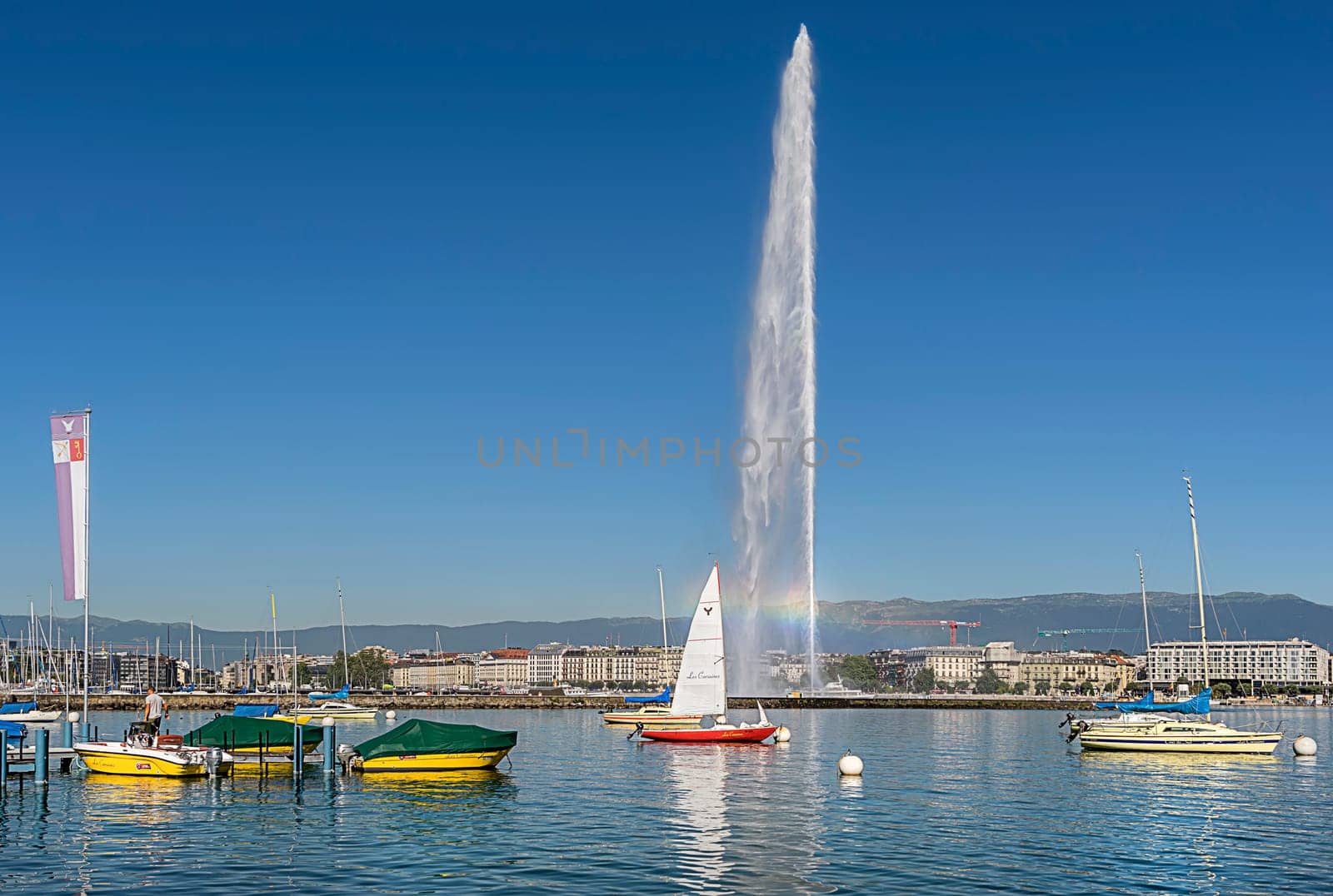 The fountain in the lake a landmark of the city of Geneva