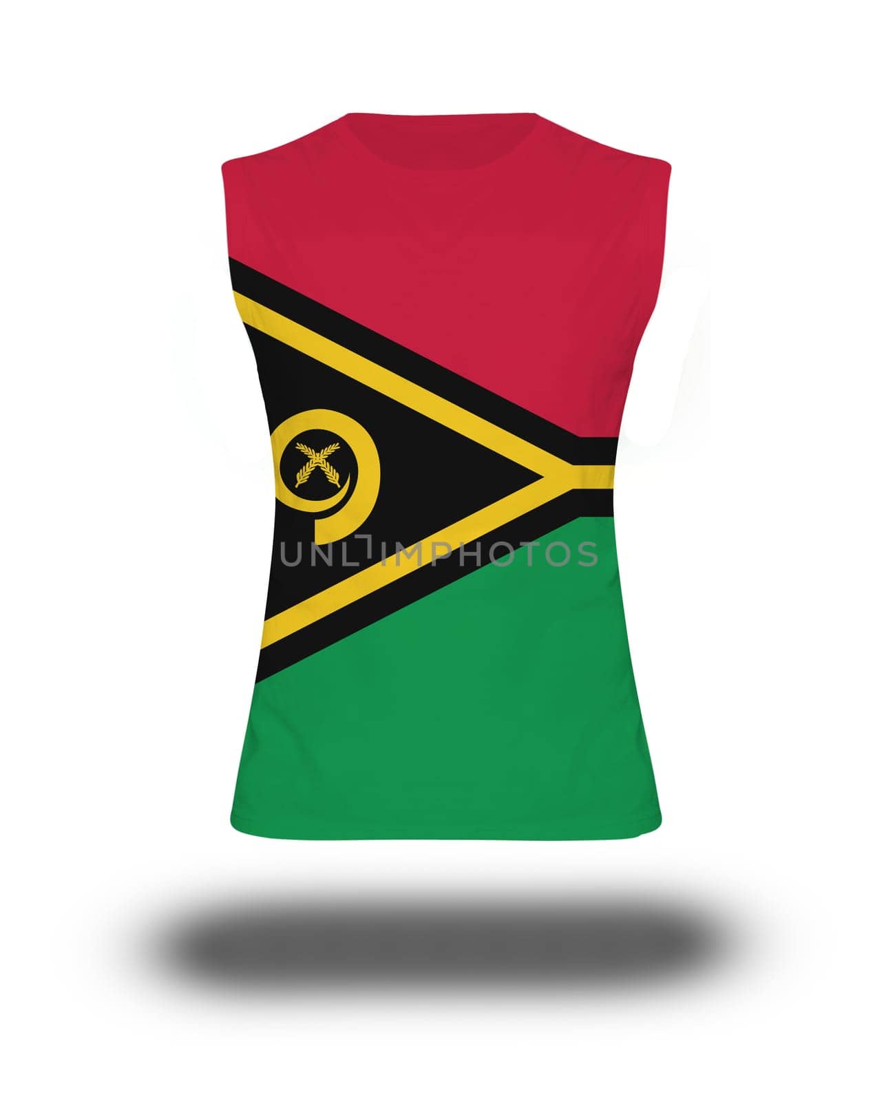 athletic sleeveless shirt with Vanautu flag on white background and shadow