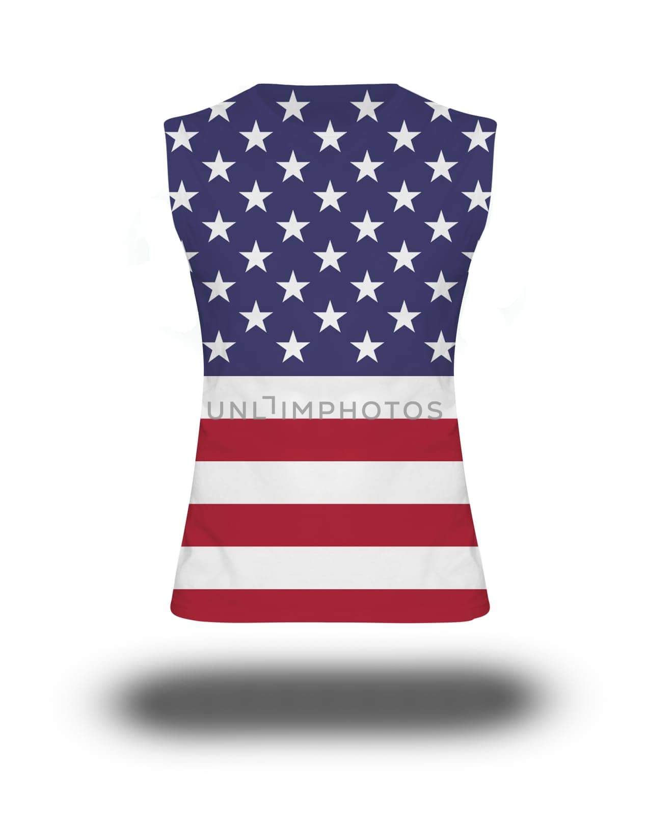 athletic sleeveless shirt with USA flag on white background and shadow