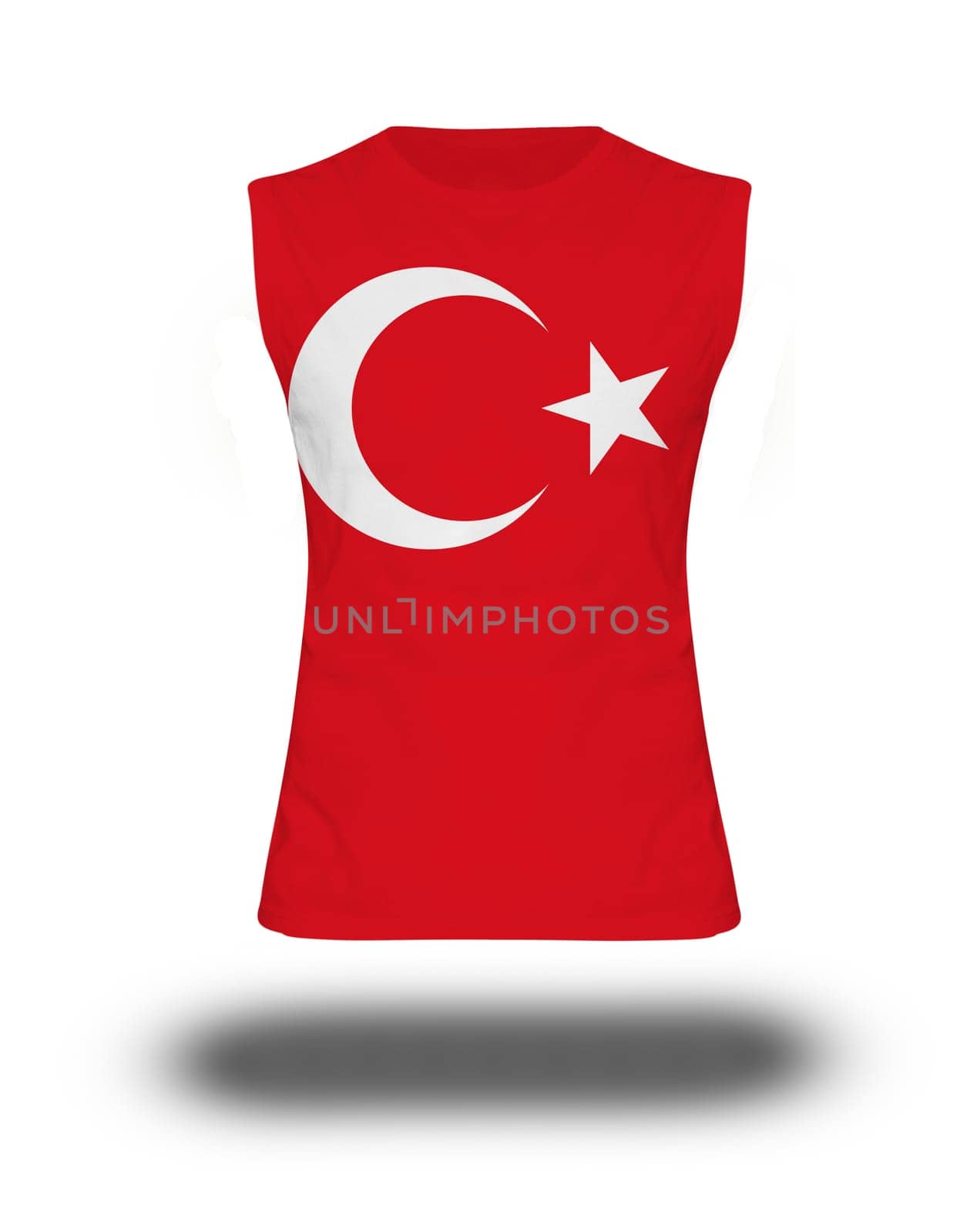 athletic sleeveless shirt with turkey flag on white background and shadow