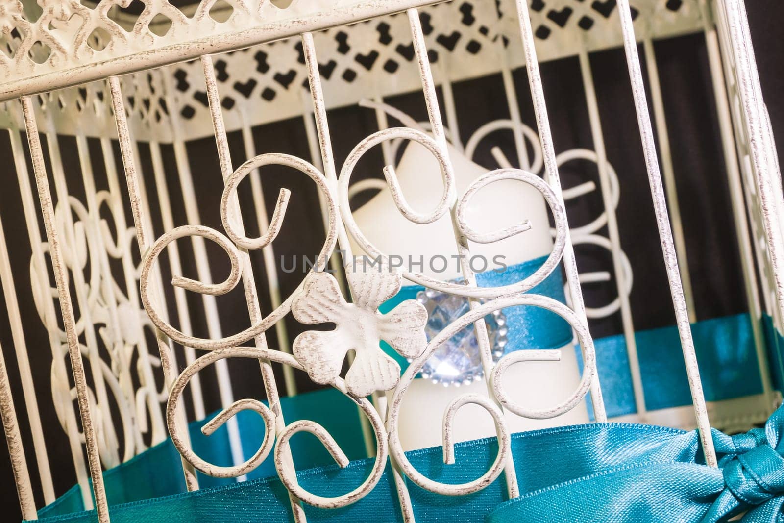 Wedding cage for candle. Decoration for wedding party.