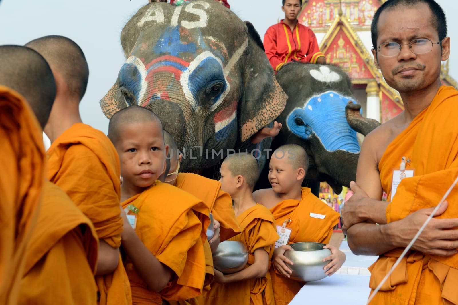 The Thai New Year or Songkran Festival or Water festival in the city of Ayutthaya north of Bangkok in Thailand in Southeastasia.