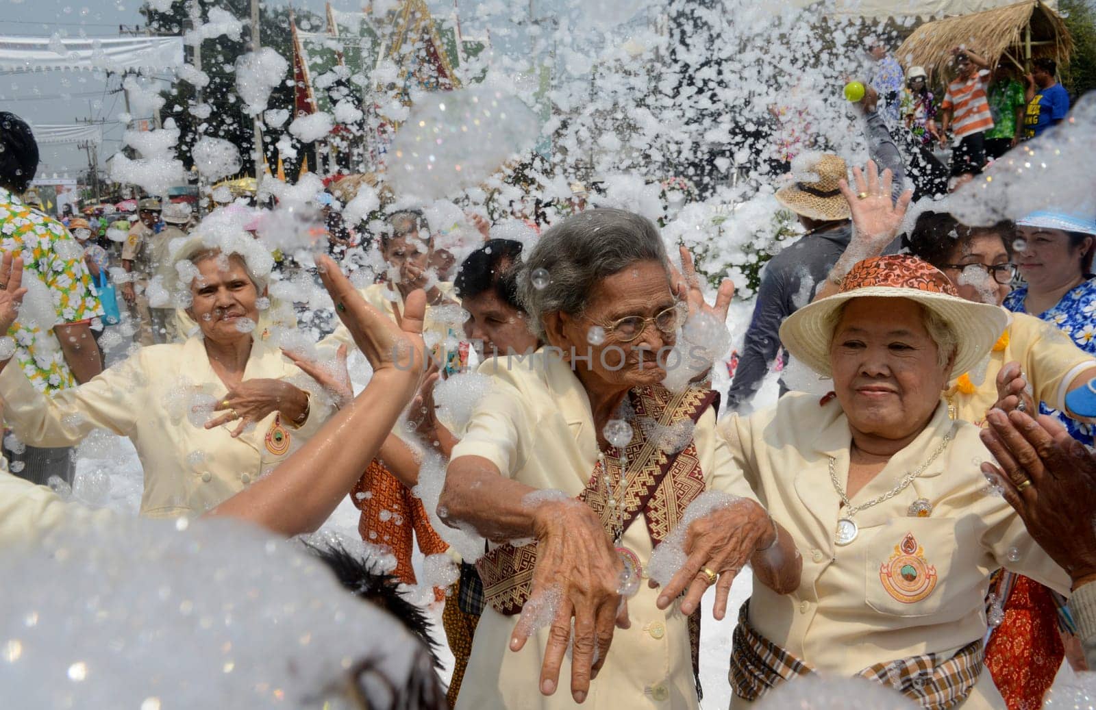 The Thai New Year or Songkran Festival or Water festival in the city of Ayutthaya north of Bangkok in Thailand in Southeastasia.