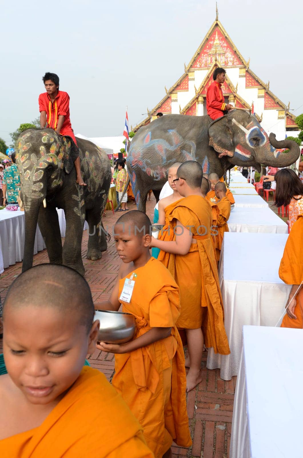 The Thai New Year or Songkran Festival or Water festival in the city of Ayutthaya north of Bangkok in Thailand in Southeastasia.