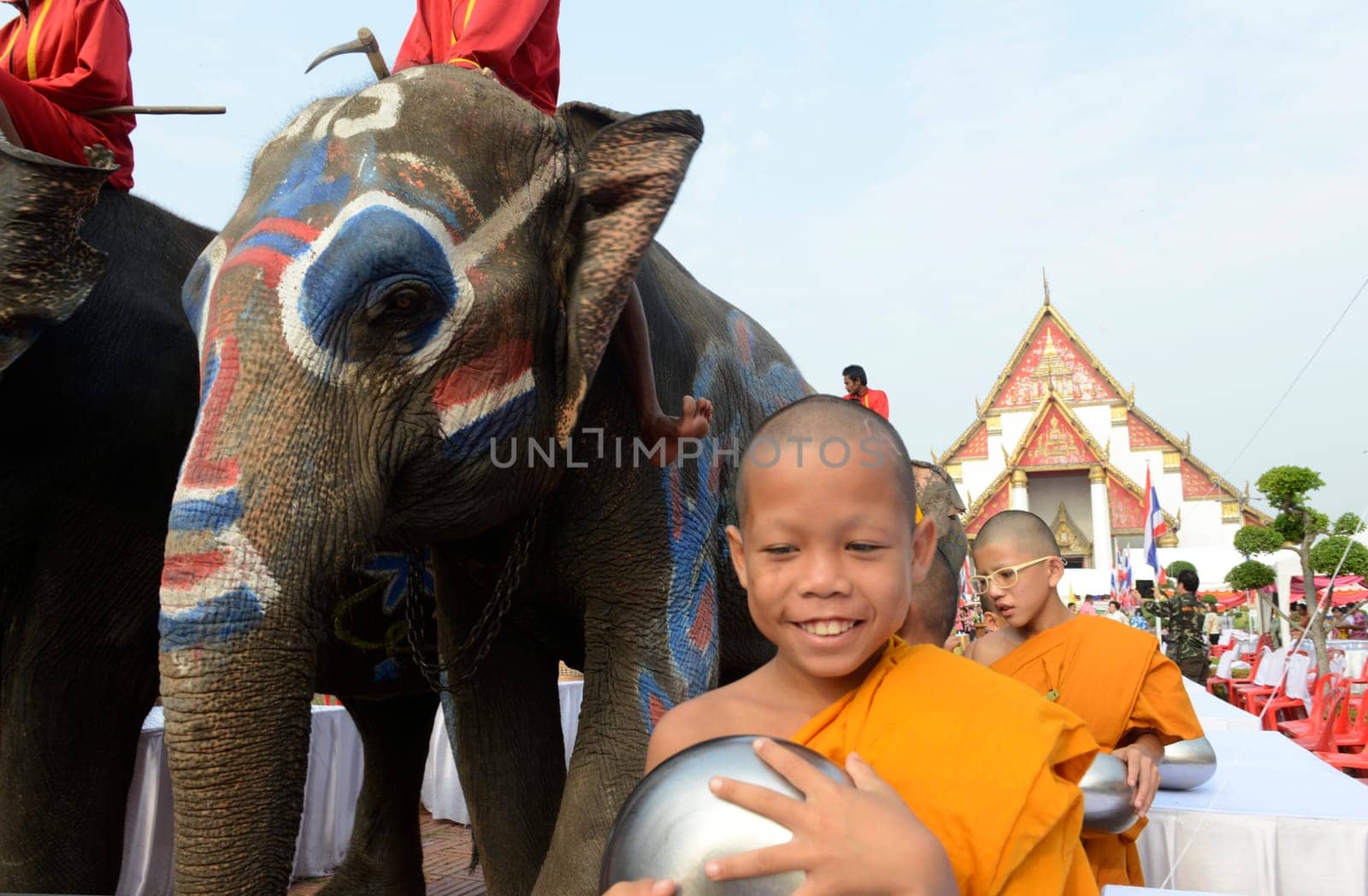 The Thai New Year or Songkran Festival or Water festival in the city of Ayutthaya north of Bangkok in Thailand in Southeastasia.