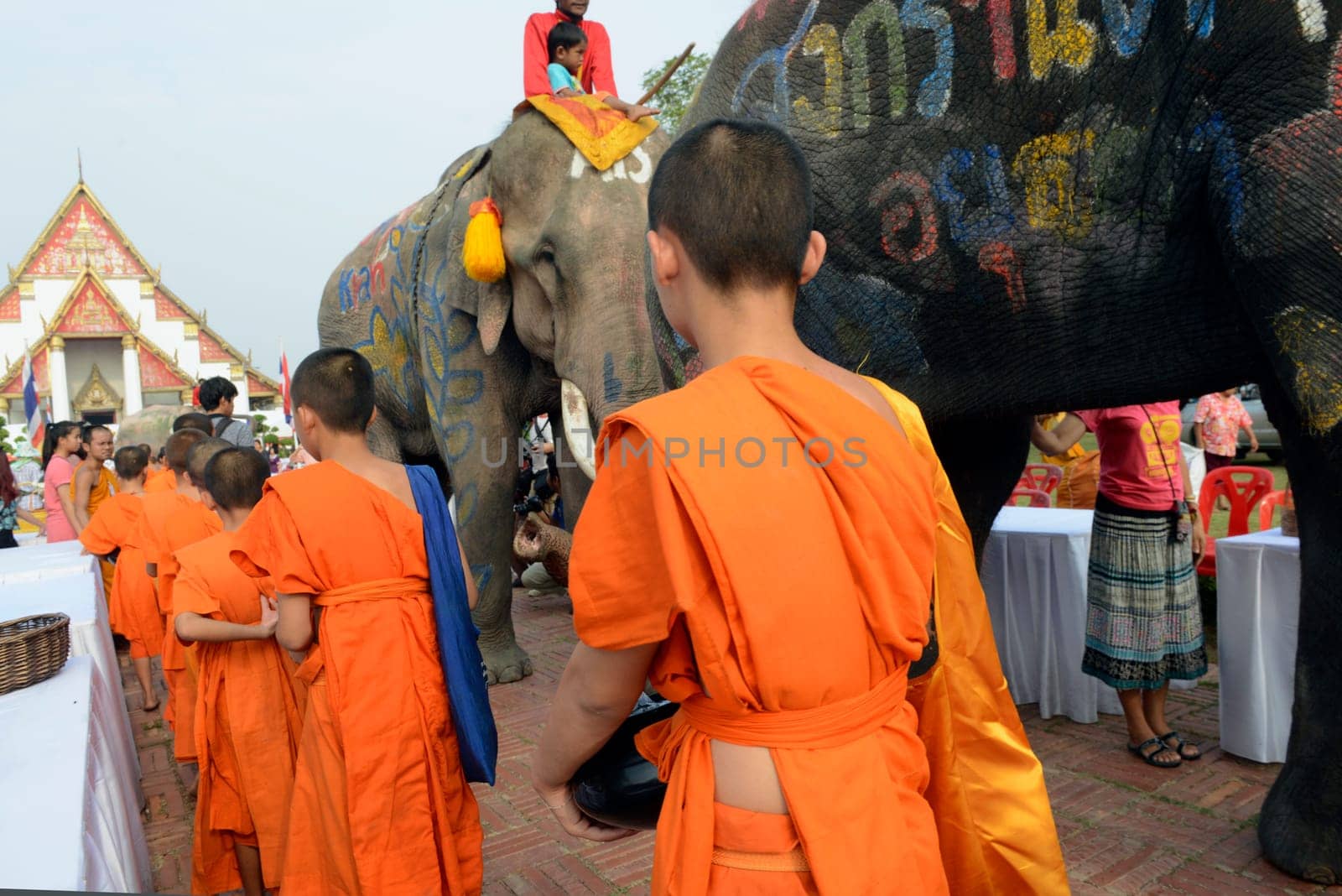 The Thai New Year or Songkran Festival or Water festival in the city of Ayutthaya north of Bangkok in Thailand in Southeastasia.