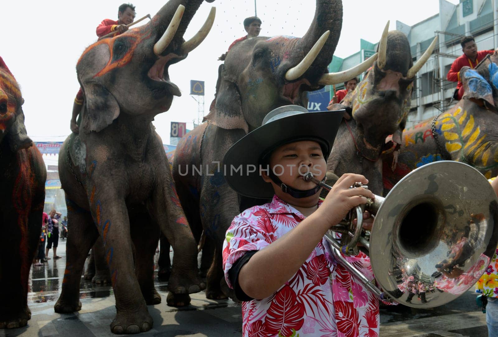 The Thai New Year or Songkran Festival or Water festival in the city of Ayutthaya north of Bangkok in Thailand in Southeastasia.