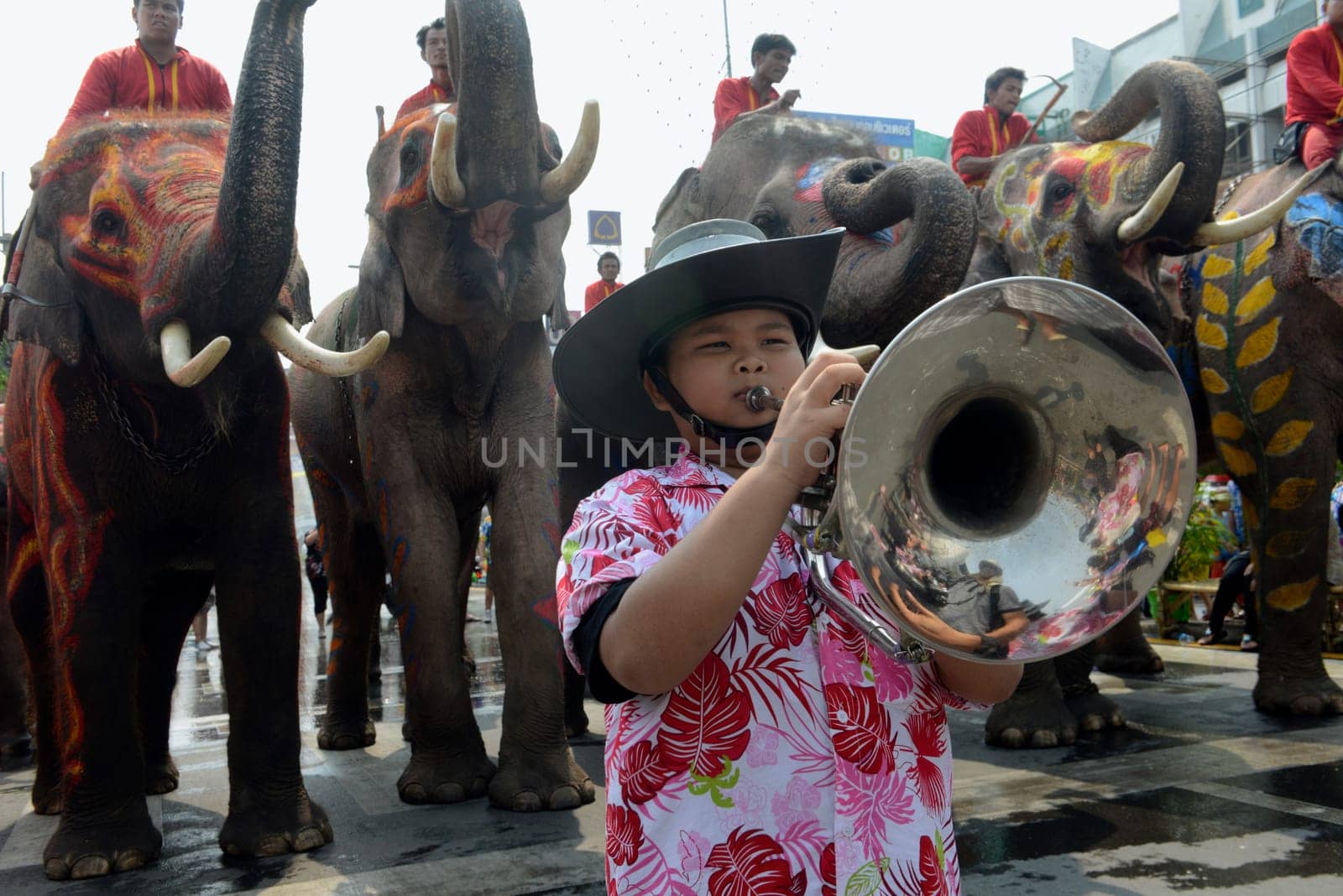 The Thai New Year or Songkran Festival or Water festival in the city of Ayutthaya north of Bangkok in Thailand in Southeastasia.
