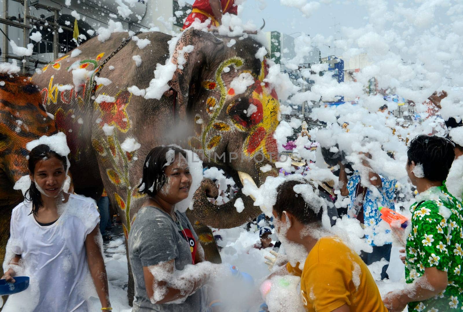The Thai New Year or Songkran Festival or Water festival in the city of Ayutthaya north of Bangkok in Thailand in Southeastasia.