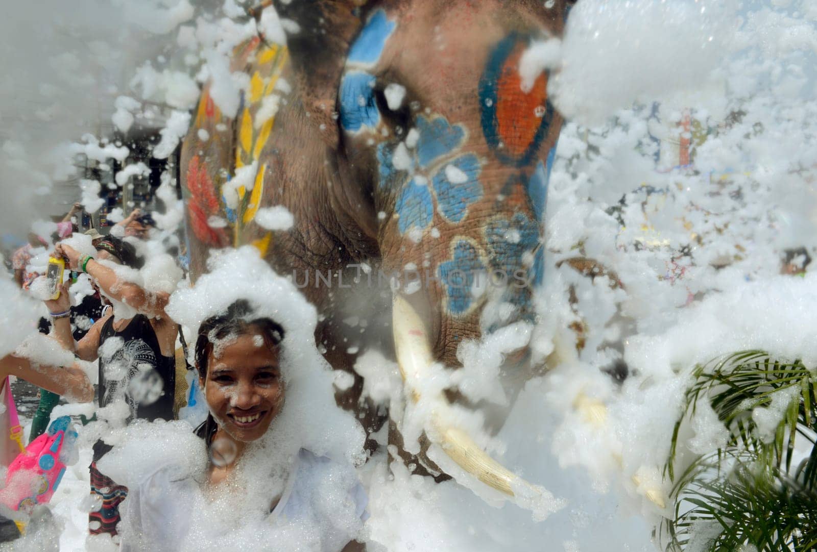 The Thai New Year or Songkran Festival or Water festival in the city of Ayutthaya north of Bangkok in Thailand in Southeastasia.