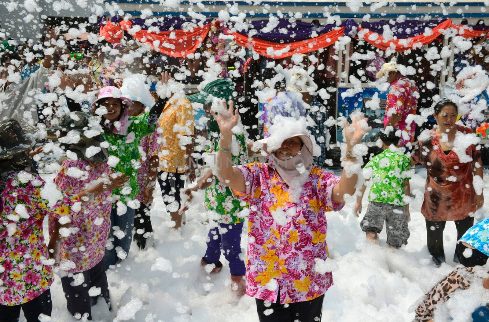 The Thai New Year or Songkran Festival or Water festival in the city of Ayutthaya north of Bangkok in Thailand in Southeastasia.