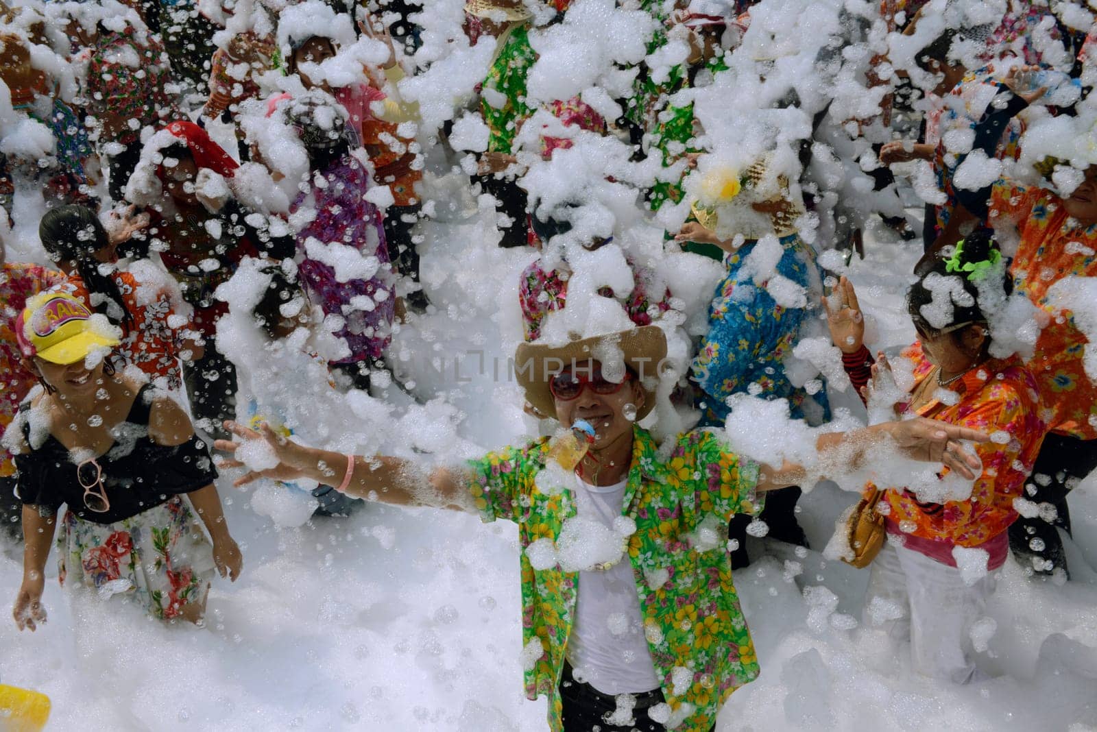 The Thai New Year or Songkran Festival or Water festival in the city of Ayutthaya north of Bangkok in Thailand in Southeastasia.