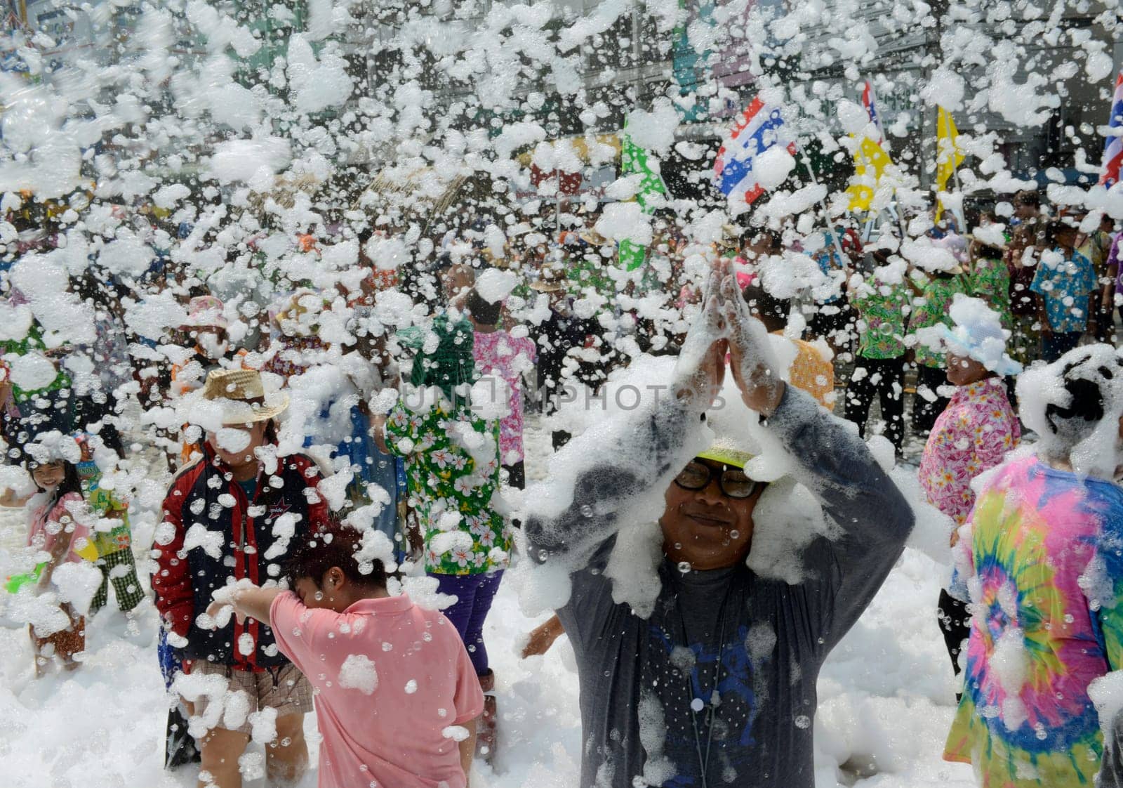 The Thai New Year or Songkran Festival or Water festival in the city of Ayutthaya north of Bangkok in Thailand in Southeastasia.