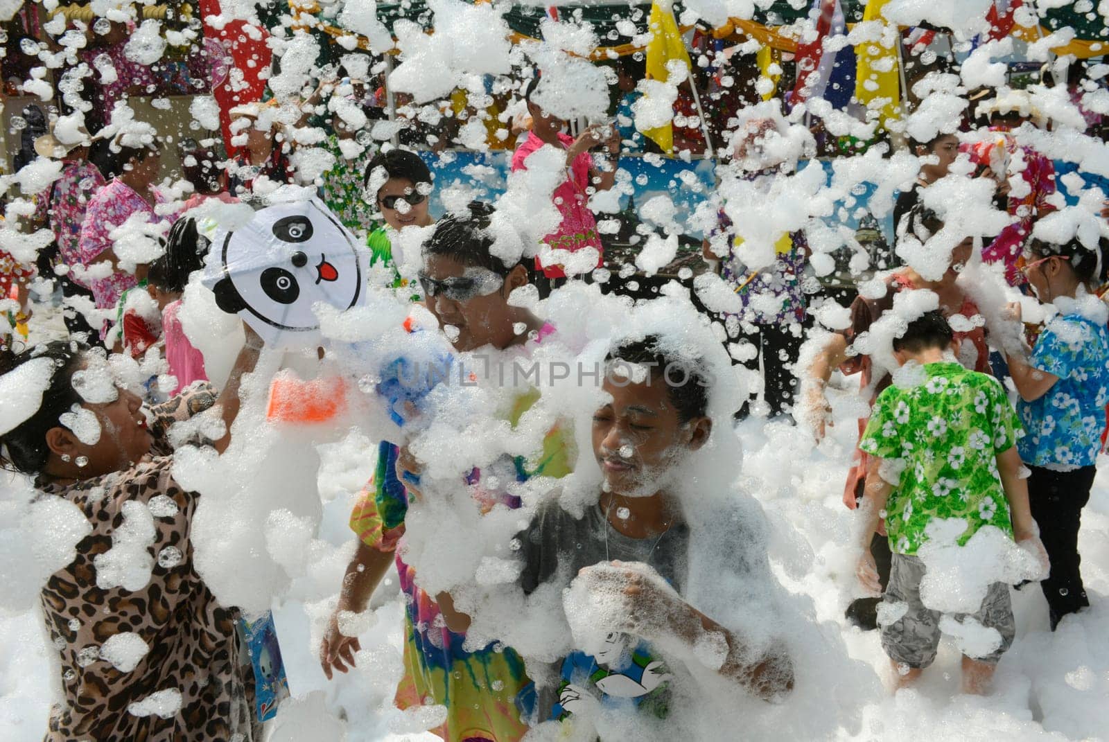 The Thai New Year or Songkran Festival or Water festival in the city of Ayutthaya north of Bangkok in Thailand in Southeastasia.