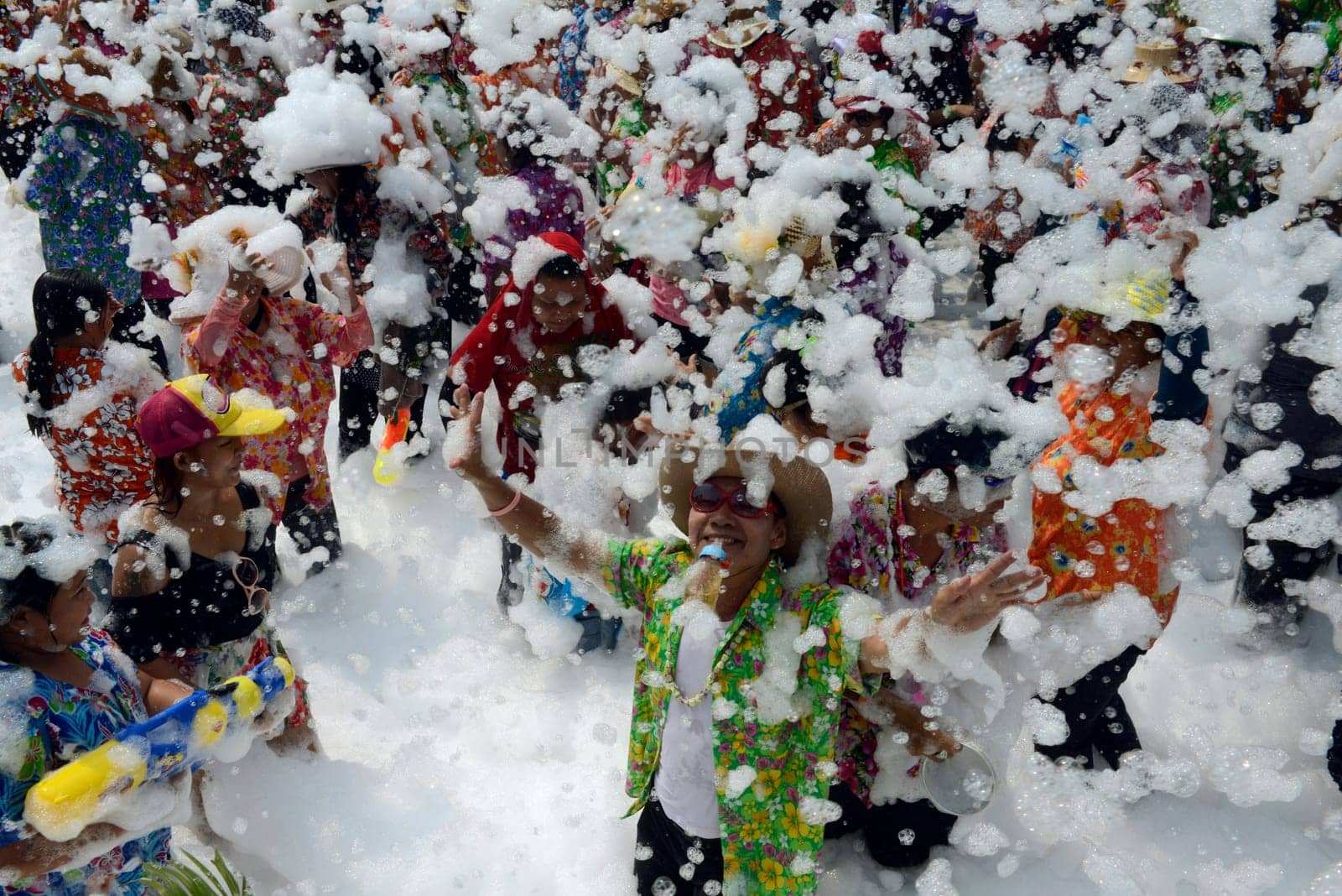 The Thai New Year or Songkran Festival or Water festival in the city of Ayutthaya north of Bangkok in Thailand in Southeastasia.