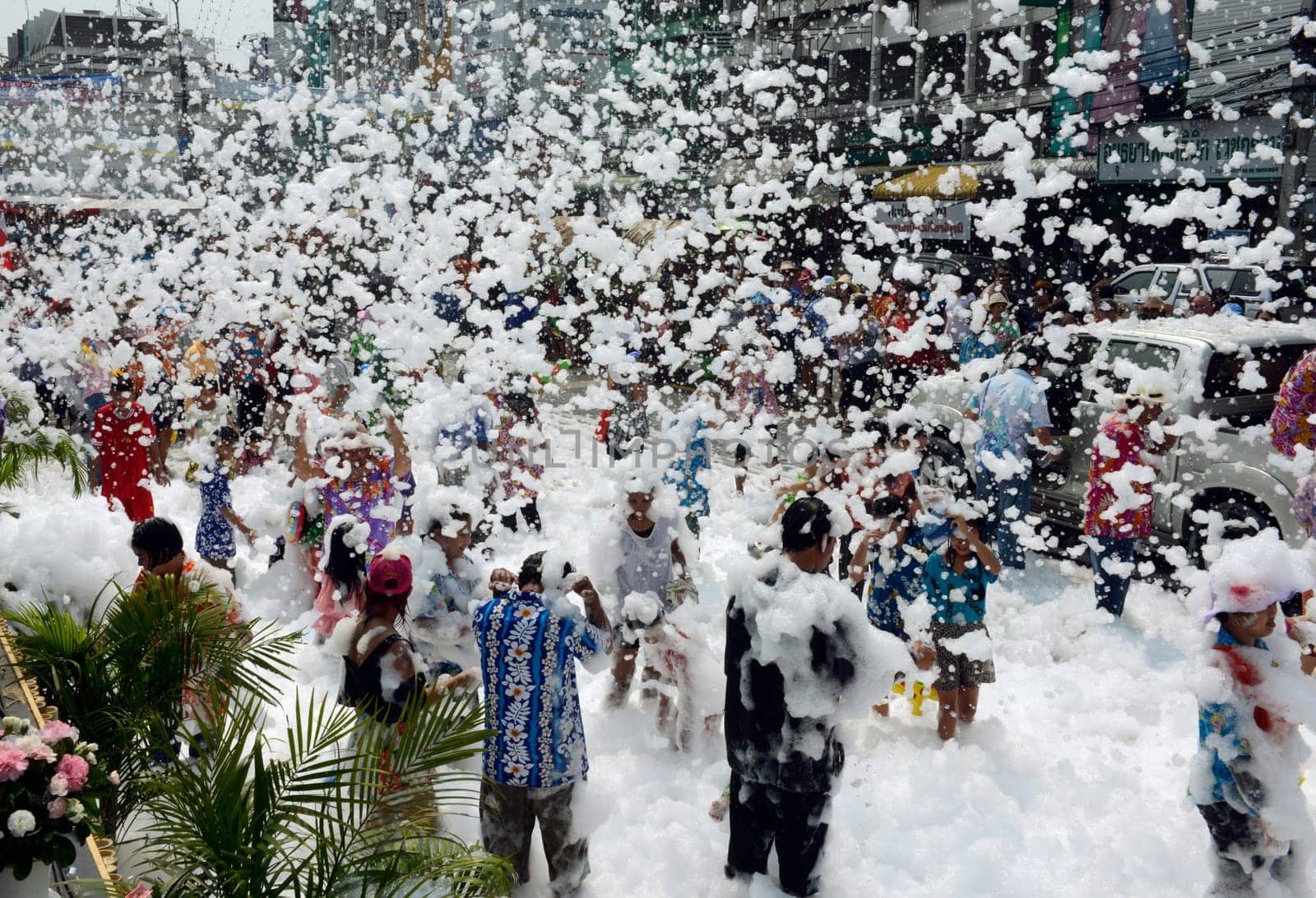 The Thai New Year or Songkran Festival or Water festival in the city of Ayutthaya north of Bangkok in Thailand in Southeastasia.