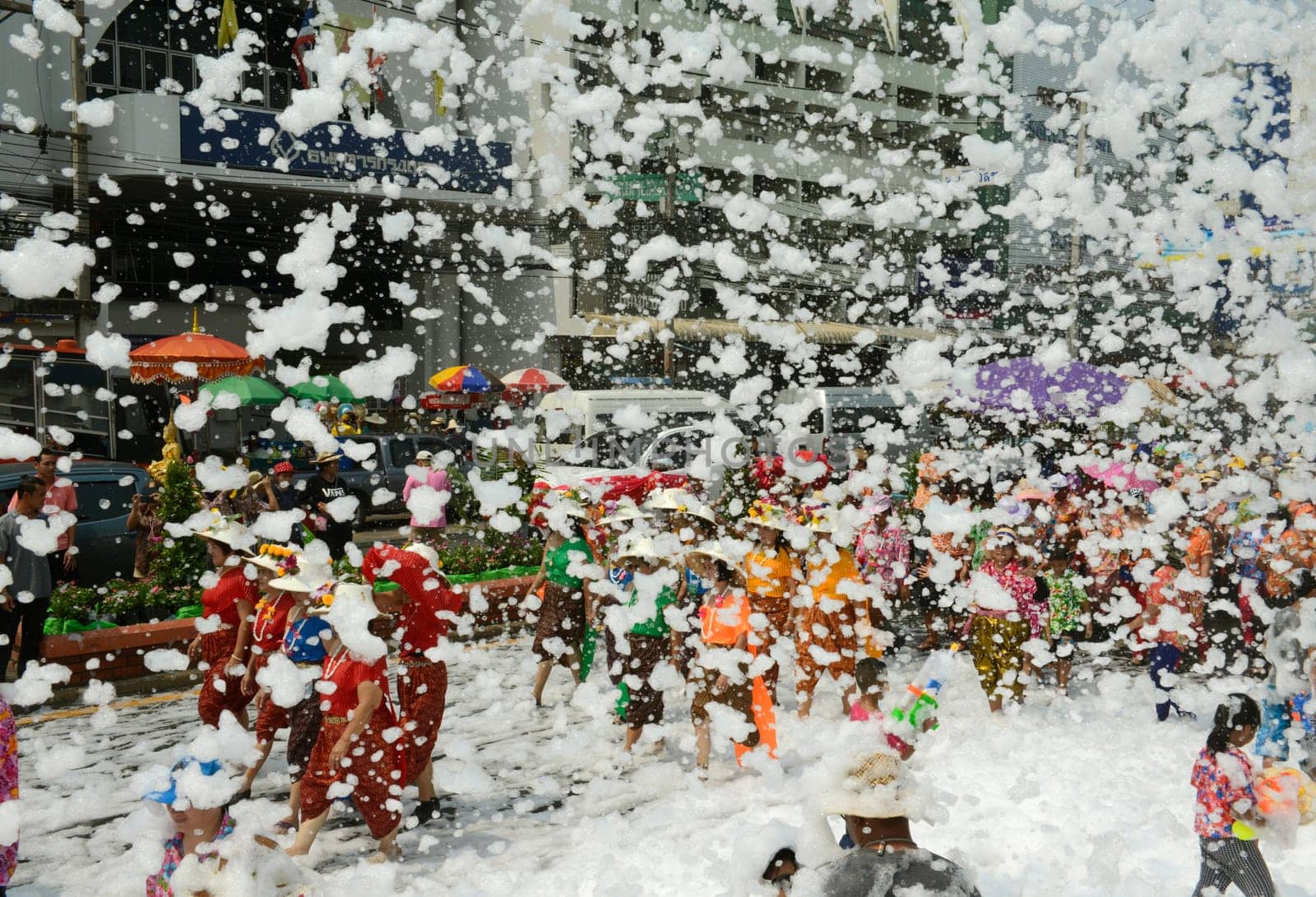 The Thai New Year or Songkran Festival or Water festival in the city of Ayutthaya north of Bangkok in Thailand in Southeastasia.