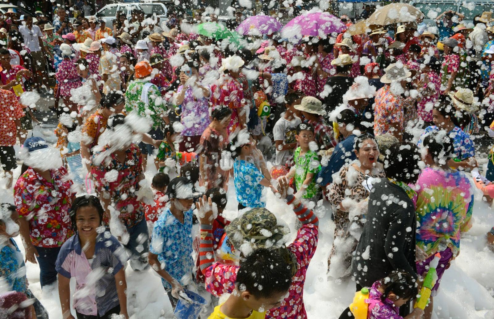The Thai New Year or Songkran Festival or Water festival in the city of Ayutthaya north of Bangkok in Thailand in Southeastasia.