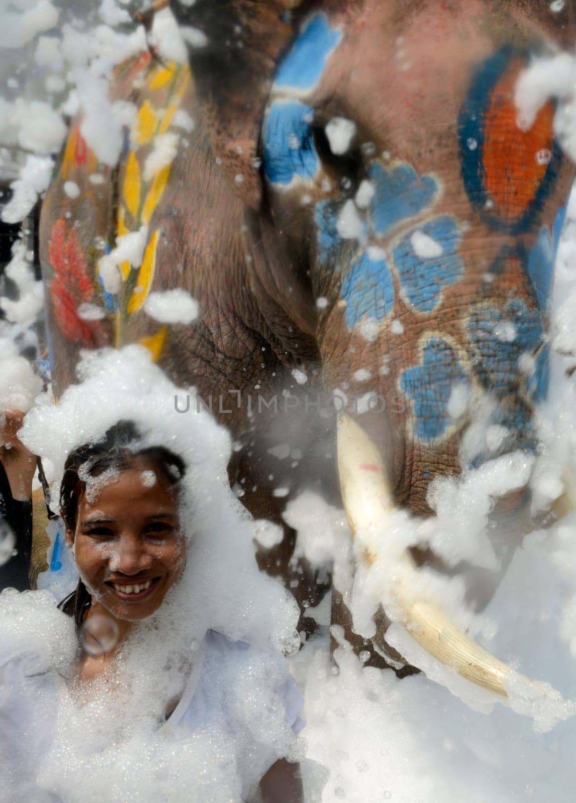 The Thai New Year or Songkran Festival or Water festival in the city of Ayutthaya north of Bangkok in Thailand in Southeastasia.