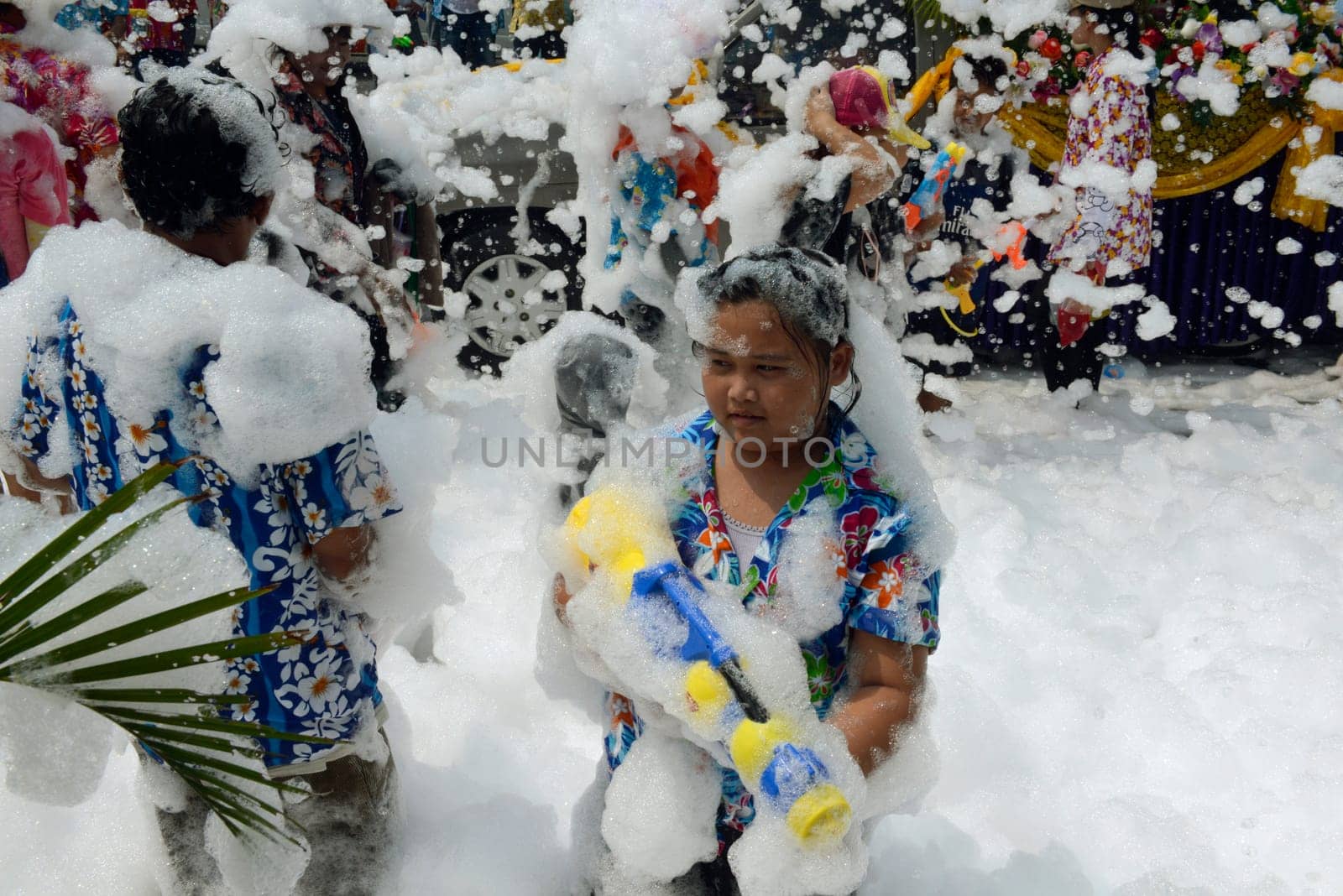 The Thai New Year or Songkran Festival or Water festival in the city of Ayutthaya north of Bangkok in Thailand in Southeastasia.