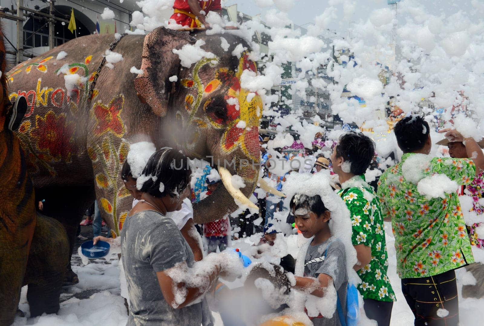 The Thai New Year or Songkran Festival or Water festival in the city of Ayutthaya north of Bangkok in Thailand in Southeastasia.