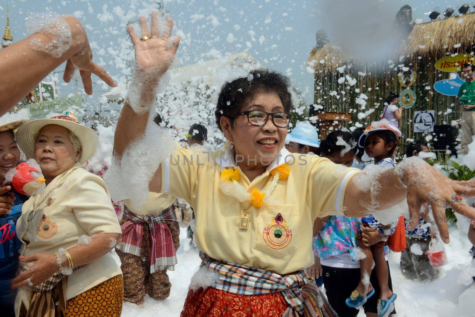 The Thai New Year or Songkran Festival or Water festival in the city of Ayutthaya north of Bangkok in Thailand in Southeastasia.