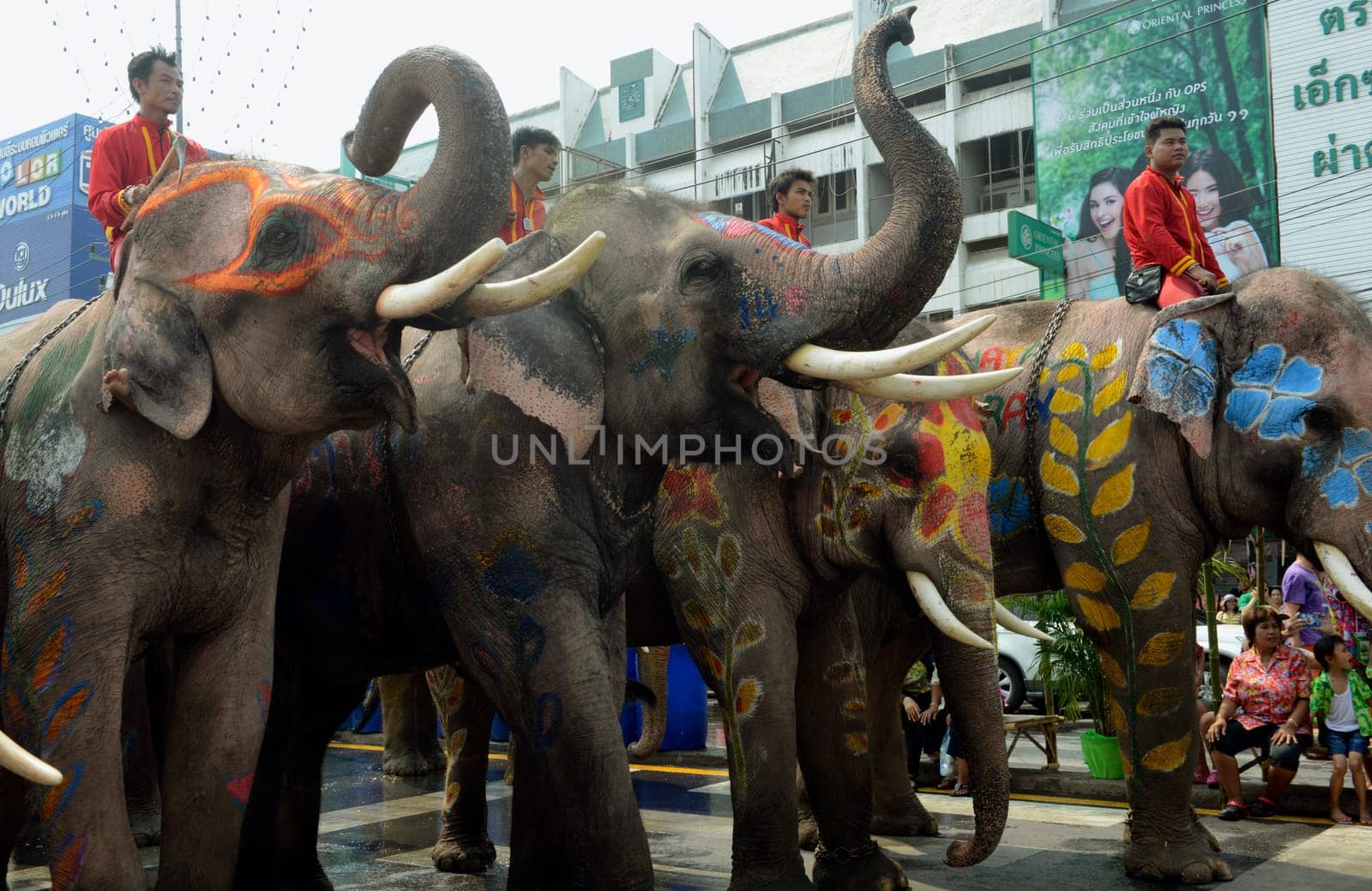 The Thai New Year or Songkran Festival or Water festival in the city of Ayutthaya north of Bangkok in Thailand in Southeastasia.