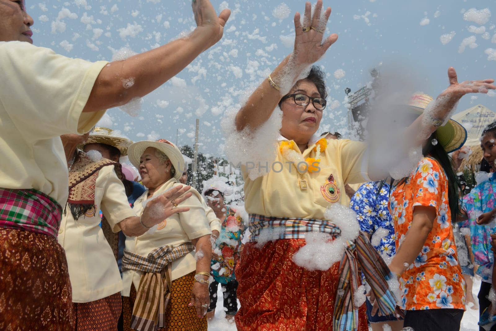 The Thai New Year or Songkran Festival or Water festival in the city of Ayutthaya north of Bangkok in Thailand in Southeastasia.