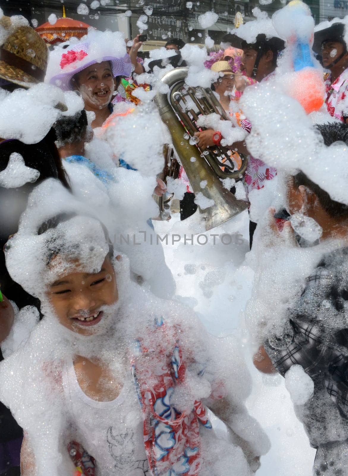 The Thai New Year or Songkran Festival or Water festival in the city of Ayutthaya north of Bangkok in Thailand in Southeastasia.