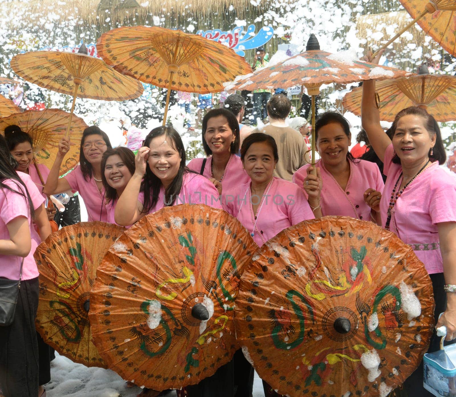The Thai New Year or Songkran Festival or Water festival in the city of Ayutthaya north of Bangkok in Thailand in Southeastasia.