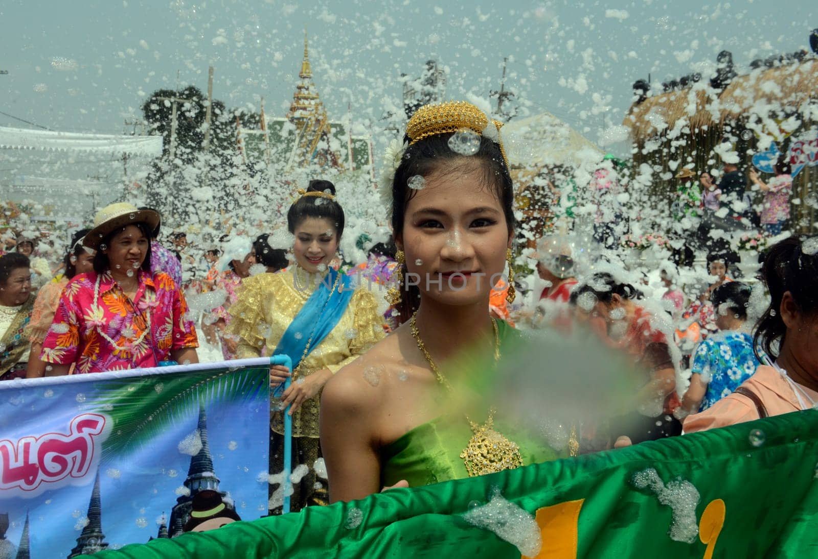 The Thai New Year or Songkran Festival or Water festival in the city of Ayutthaya north of Bangkok in Thailand in Southeastasia.