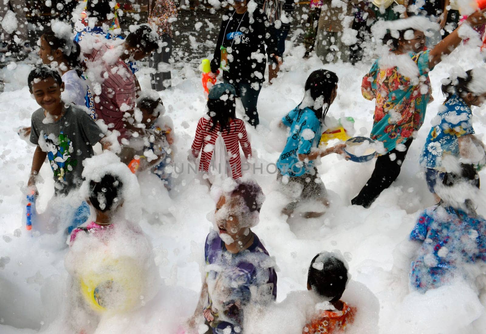 The Thai New Year or Songkran Festival or Water festival in the city of Ayutthaya north of Bangkok in Thailand in Southeastasia.