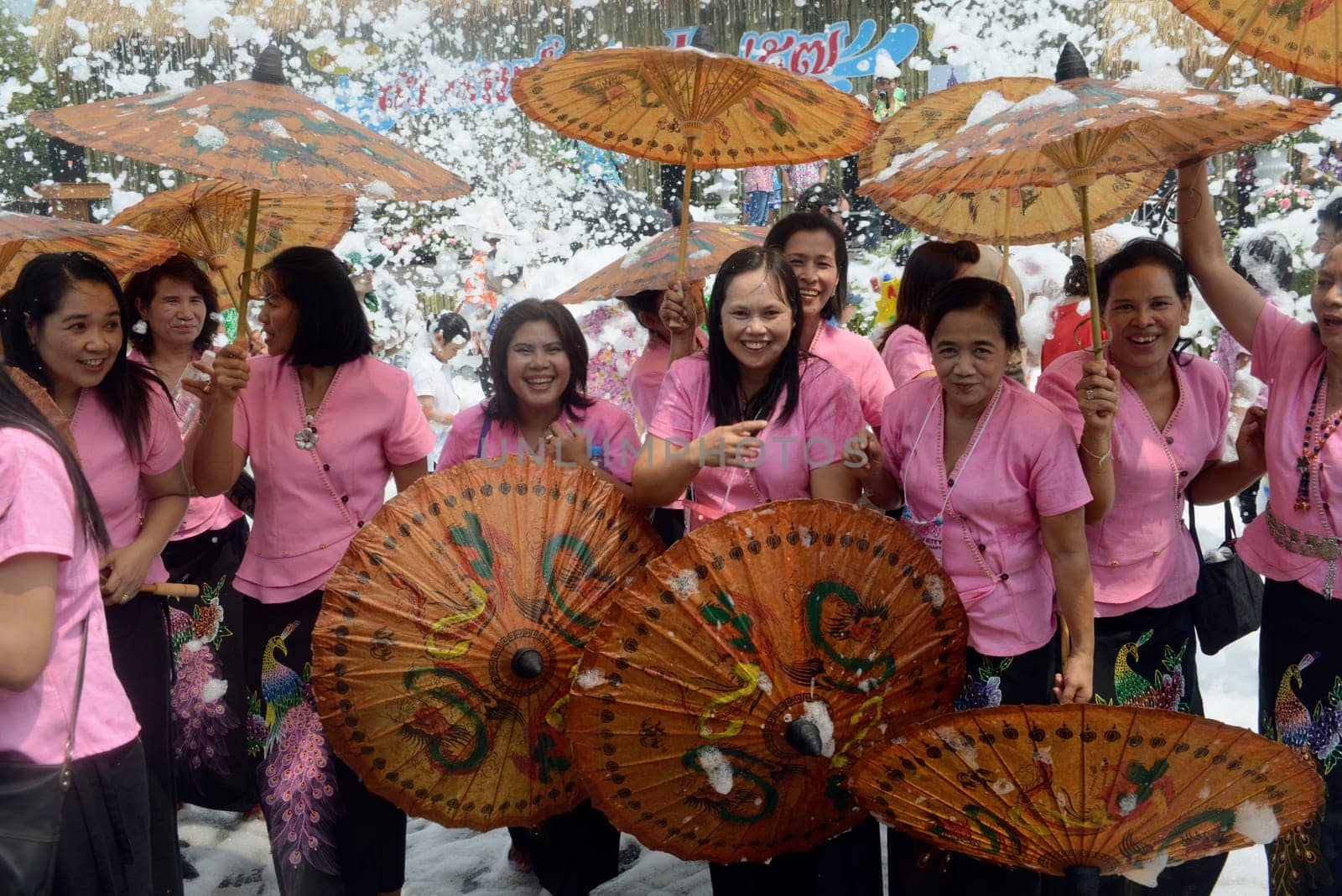 The Thai New Year or Songkran Festival or Water festival in the city of Ayutthaya north of Bangkok in Thailand in Southeastasia.
