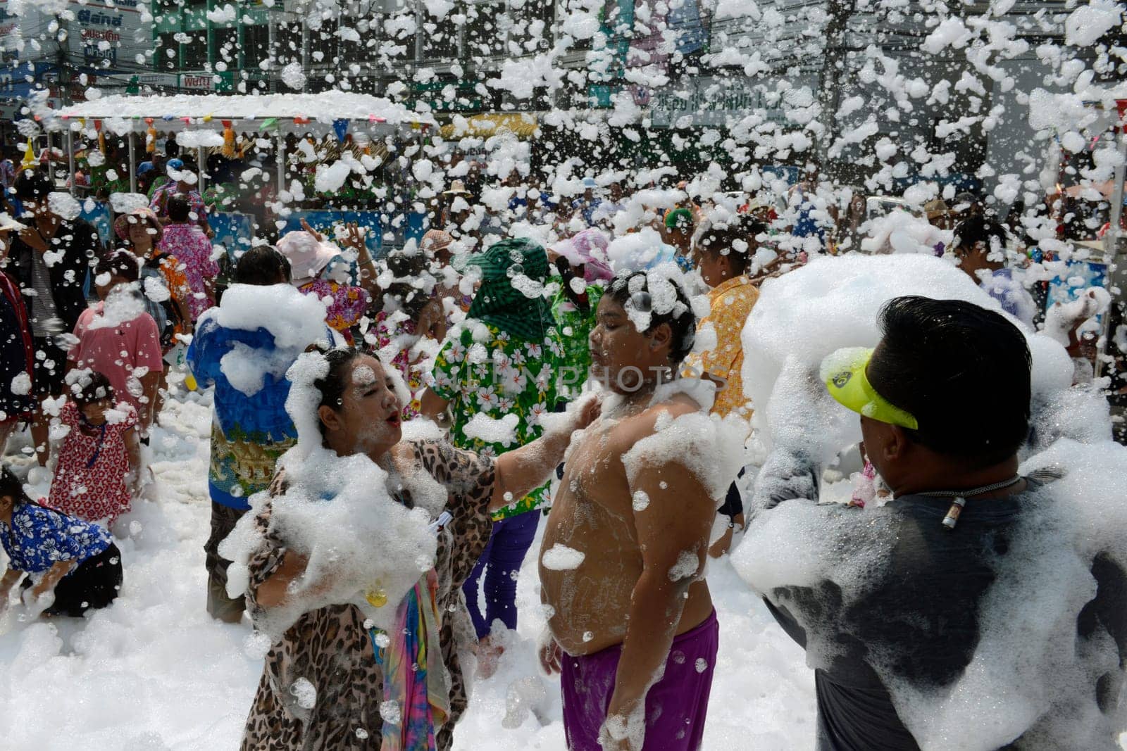 The Thai New Year or Songkran Festival or Water festival in the city of Ayutthaya north of Bangkok in Thailand in Southeastasia.