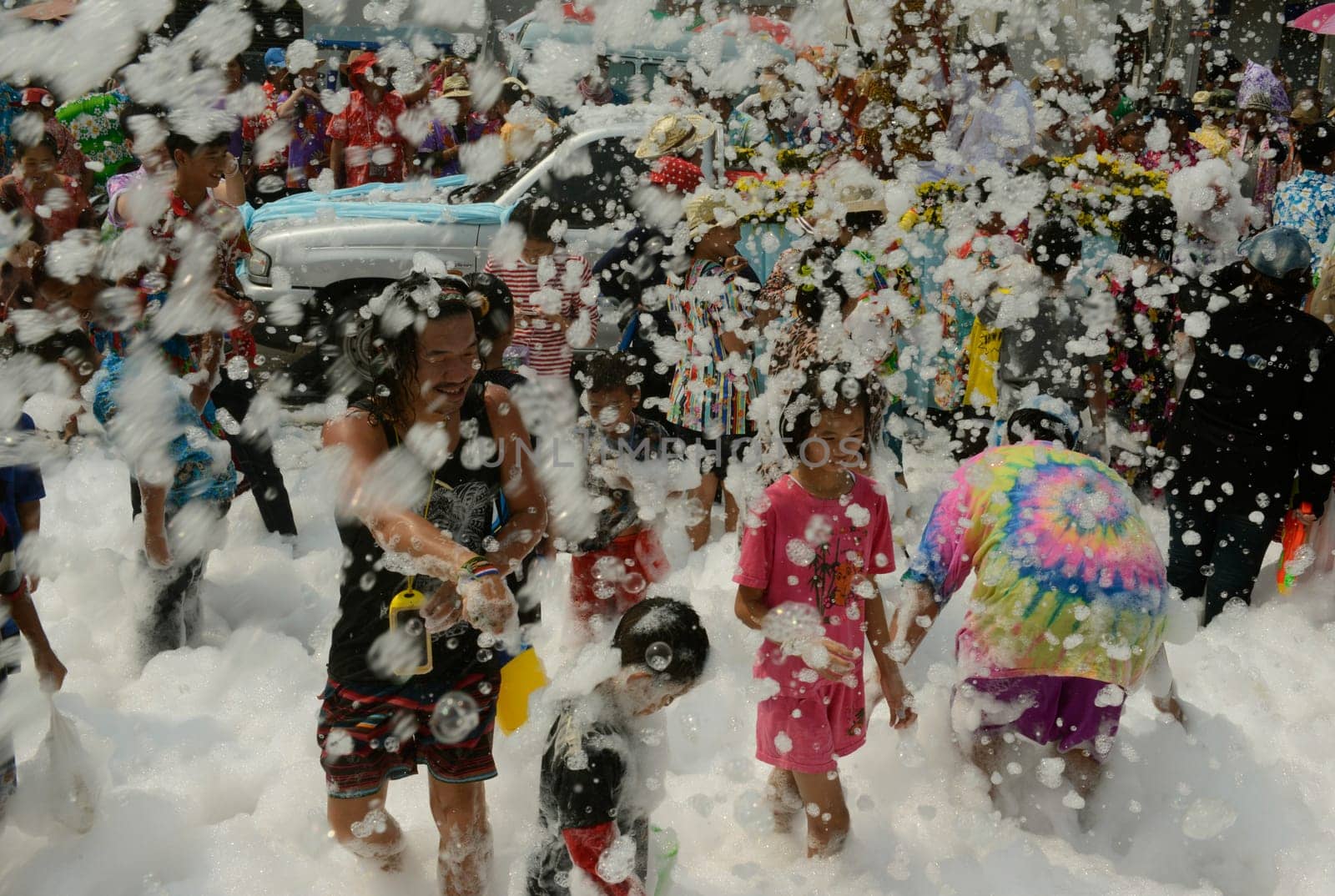The Thai New Year or Songkran Festival or Water festival in the city of Ayutthaya north of Bangkok in Thailand in Southeastasia.