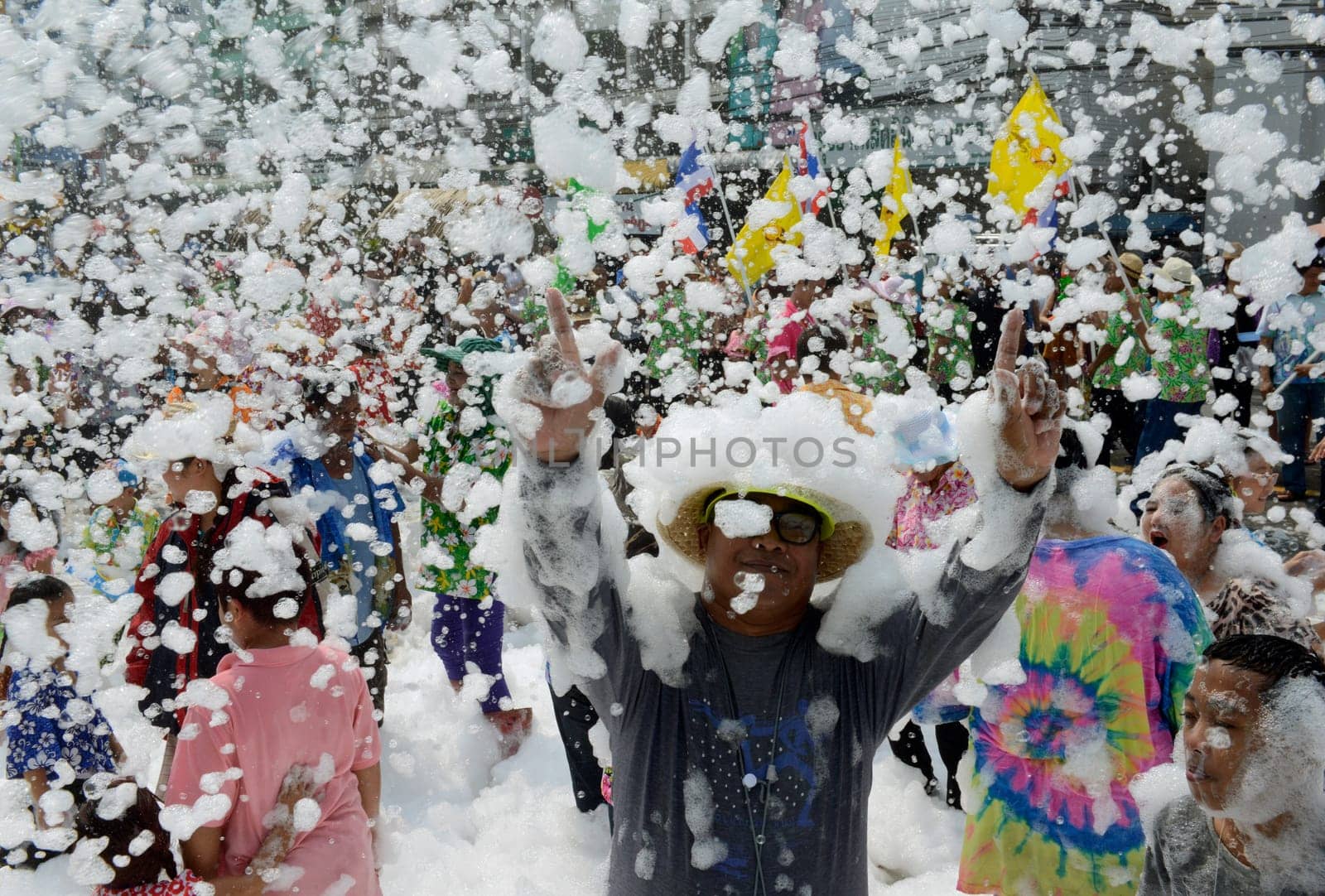 The Thai New Year or Songkran Festival or Water festival in the city of Ayutthaya north of Bangkok in Thailand in Southeastasia.