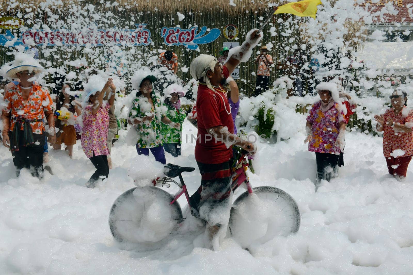 The Thai New Year or Songkran Festival or Water festival in the city of Ayutthaya north of Bangkok in Thailand in Southeastasia.