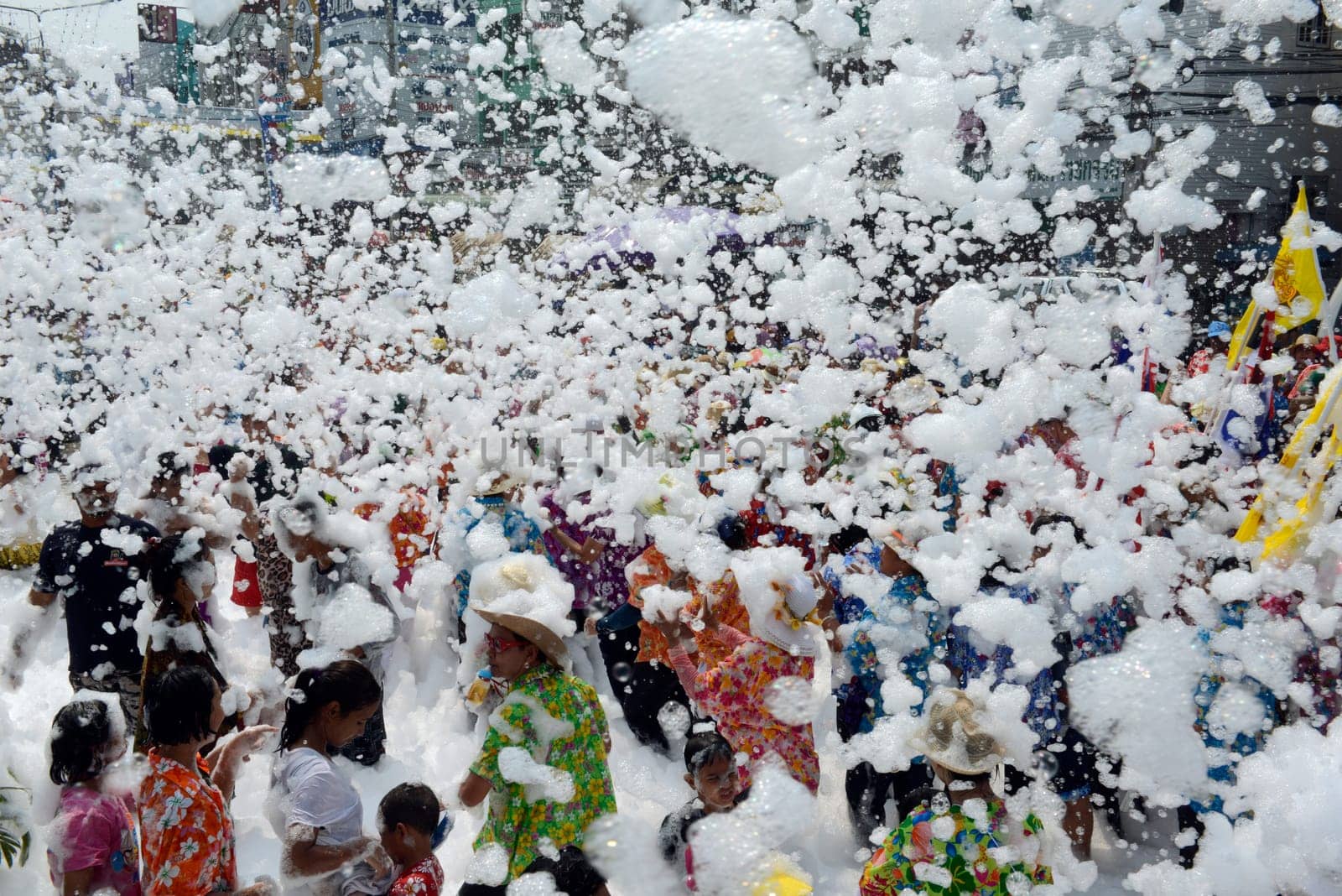 The Thai New Year or Songkran Festival or Water festival in the city of Ayutthaya north of Bangkok in Thailand in Southeastasia.