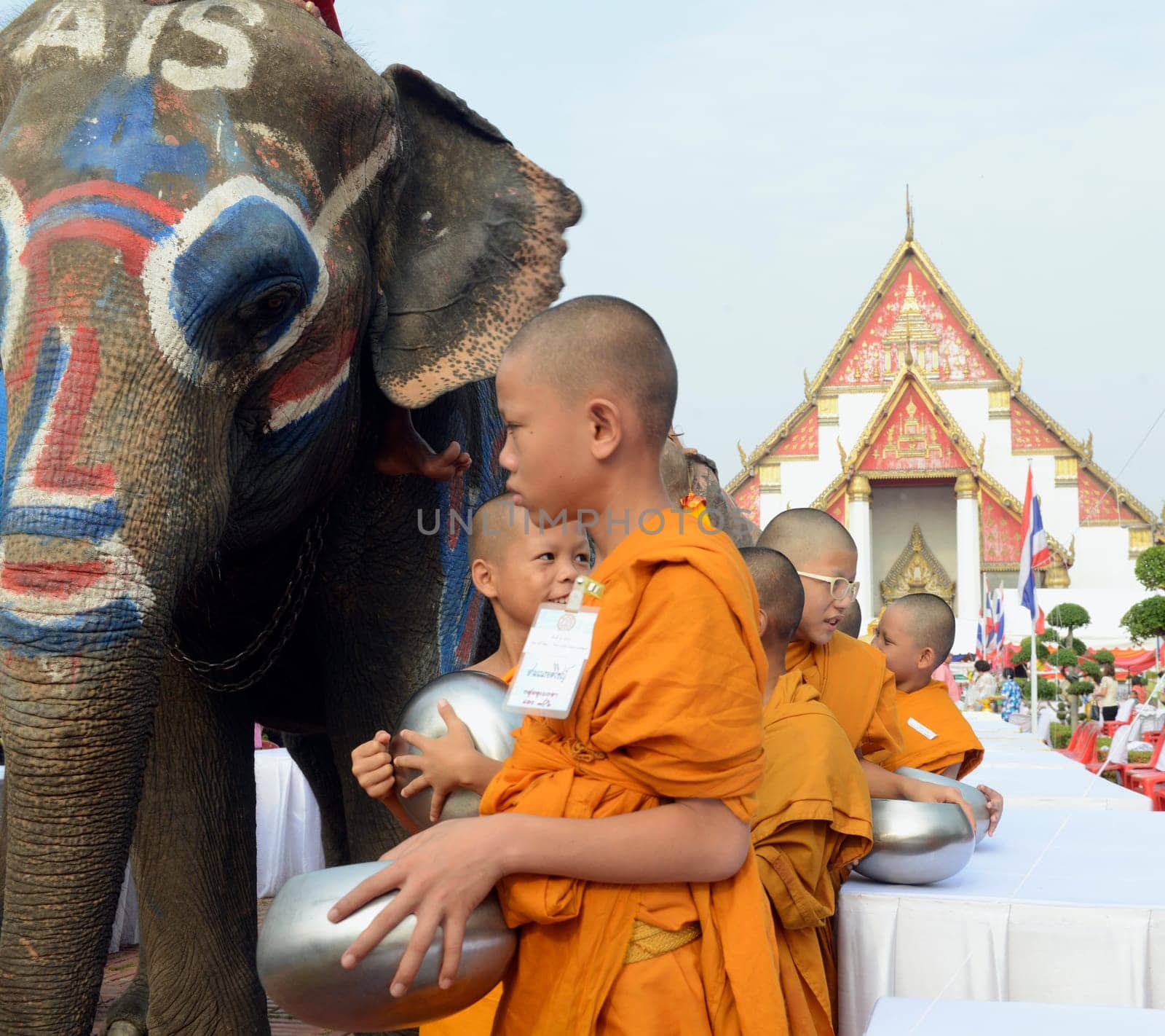 The Thai New Year or Songkran Festival or Water festival in the city of Ayutthaya north of Bangkok in Thailand in Southeastasia.